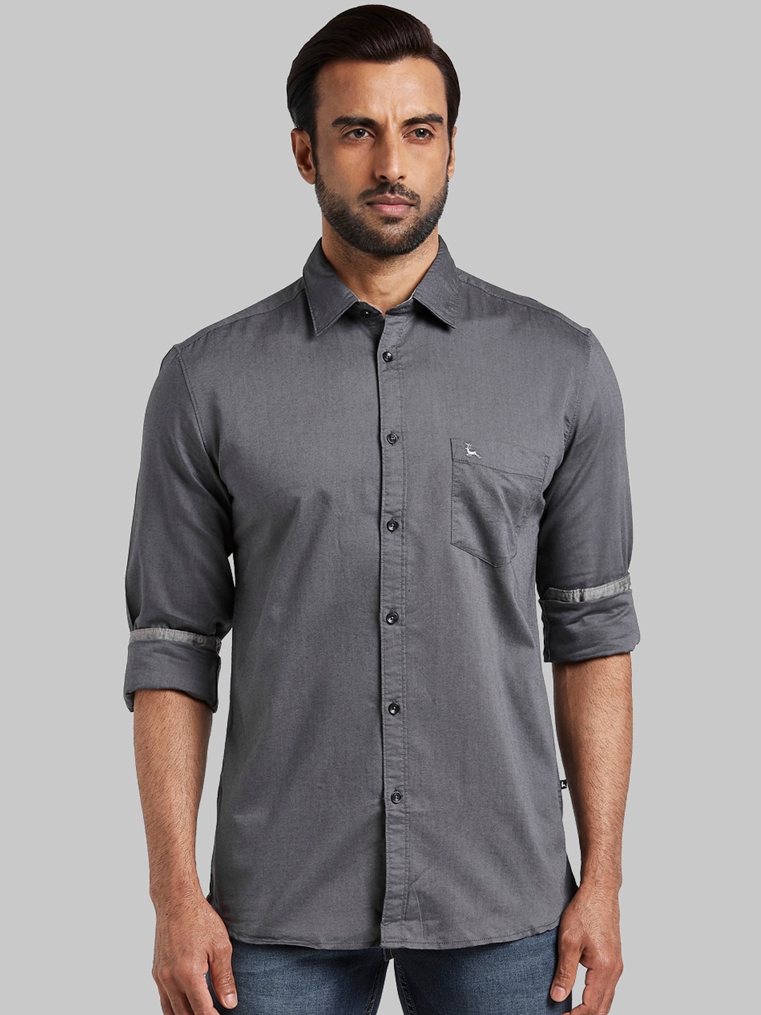 

Parx Men Grey Slim Fit Solid Casual Shirt