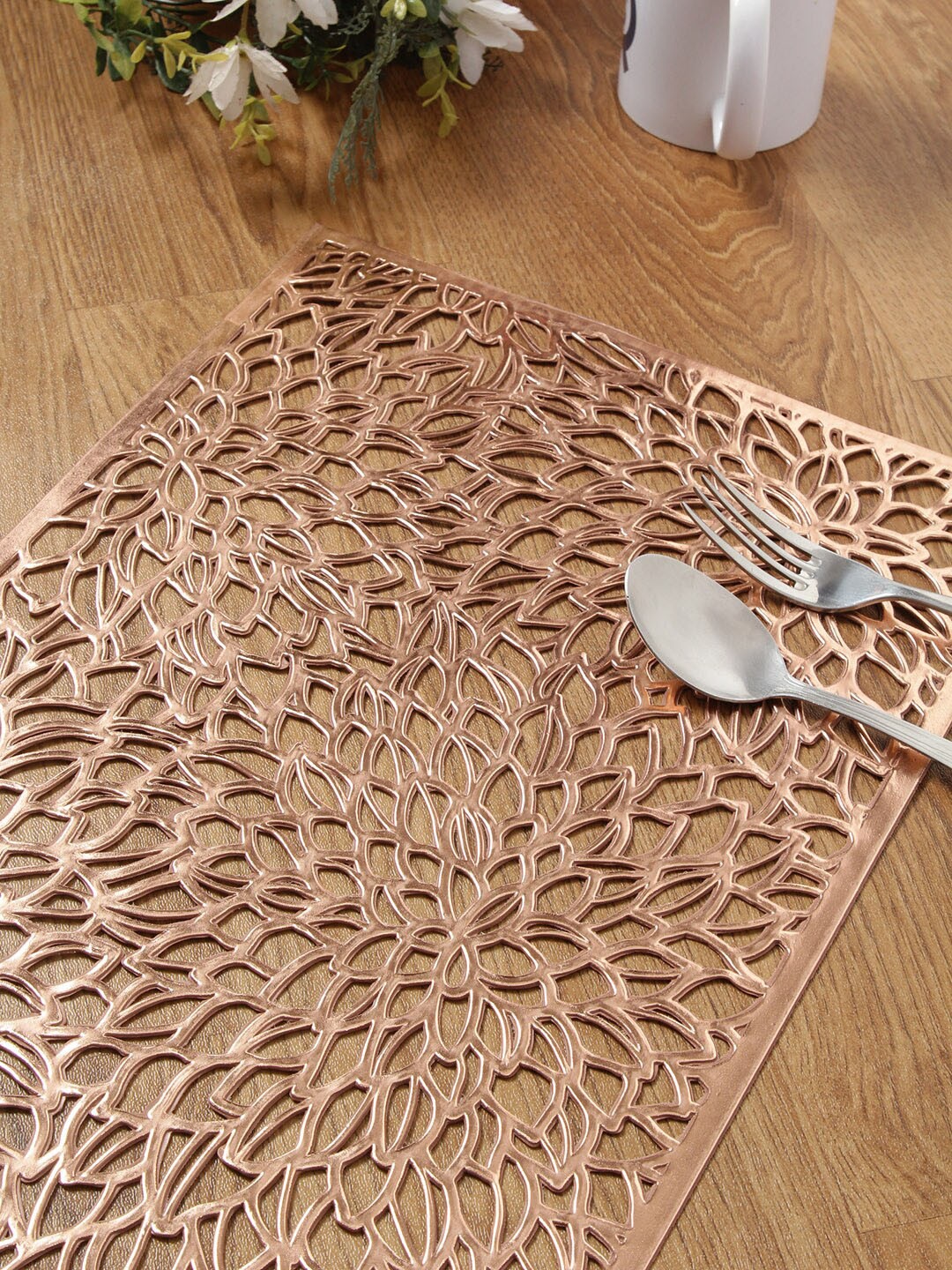 

HOSTA HOMES Set of 6 Copper-Toned Self-Design Rectangular Table Placemats