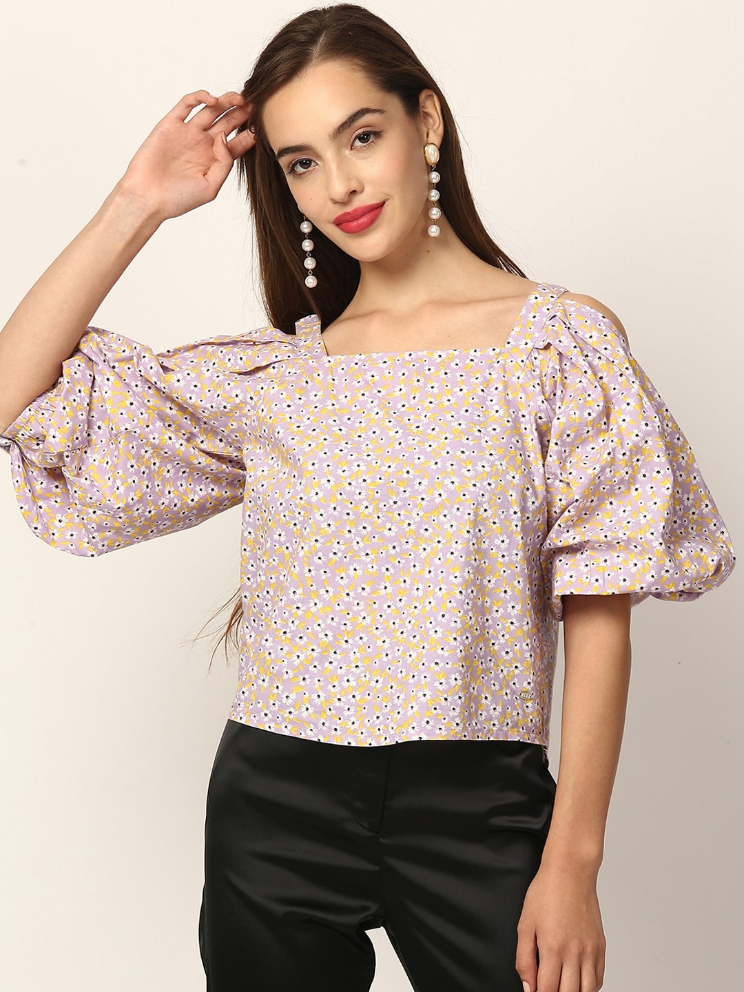 

ELLE Purple Printed Regular Top