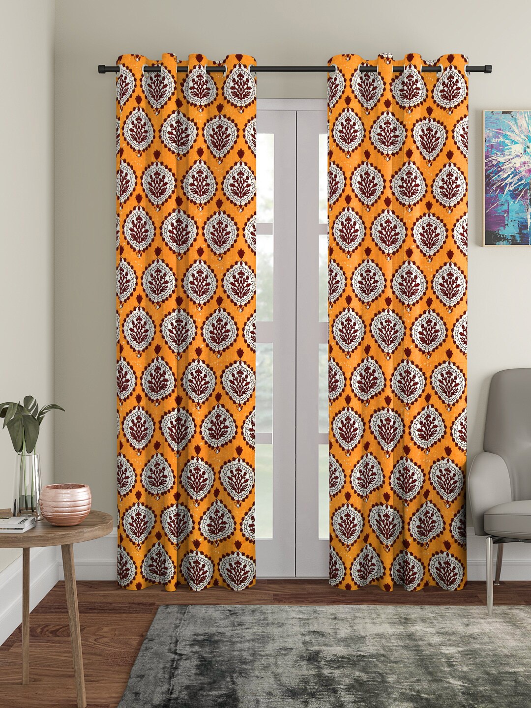 

Rajasthan Decor Yellow & Maroon Set of 2 Curtains