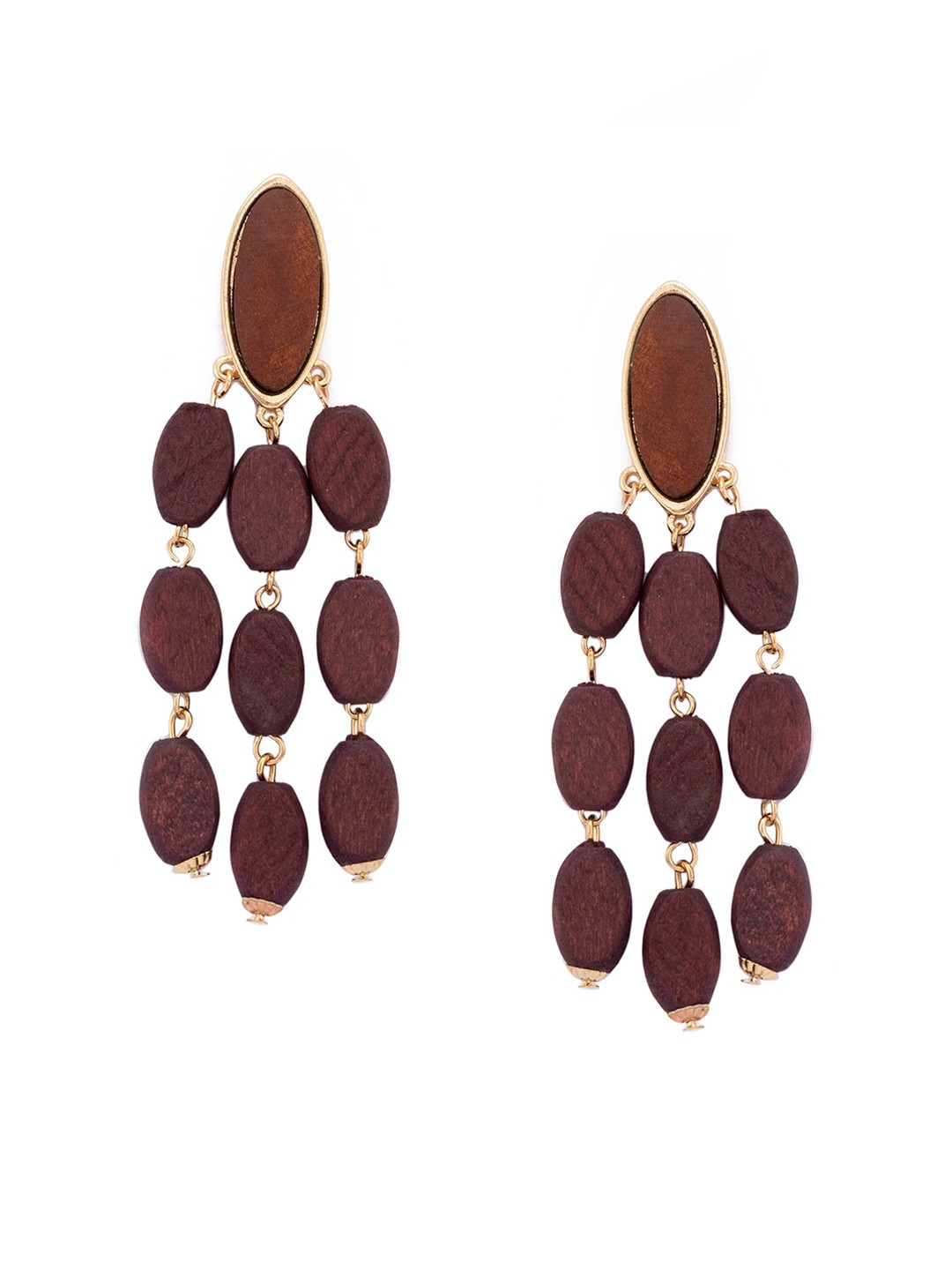 

Globus Gold-Toned & Brown Contemporary Drop Earrings