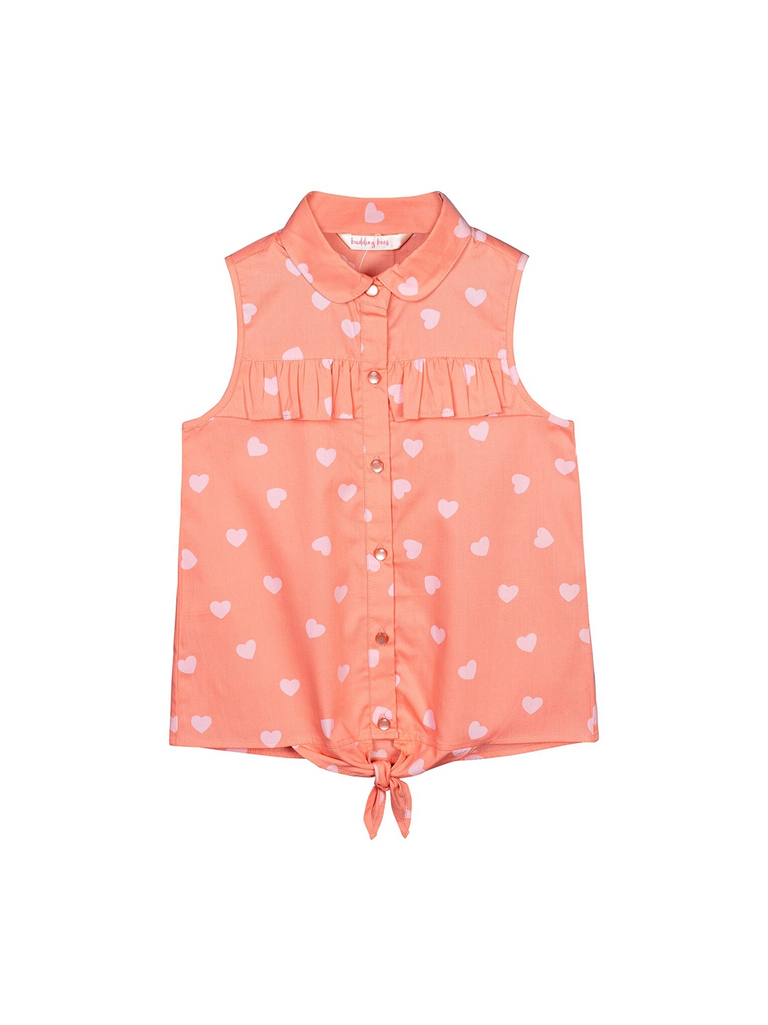 

Budding Bees Girls Pink Geometric Printed Pure Cotton Shirt Style Top