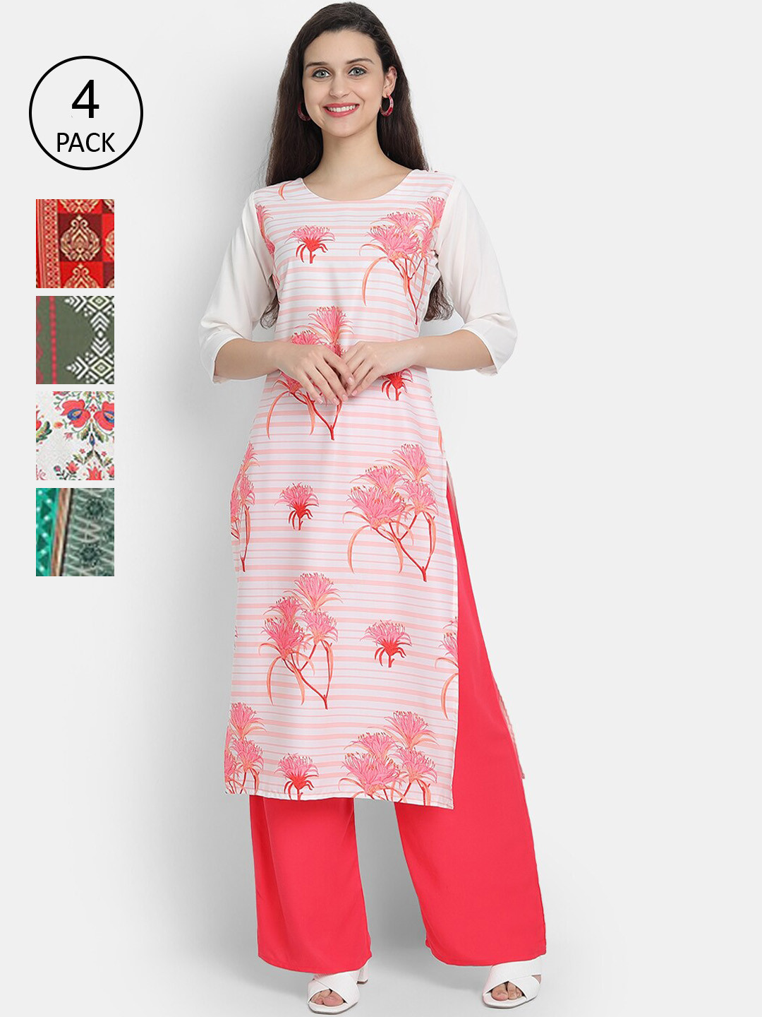 

7threads Women Multicoloured Set of 4 Printed Straight Kurta, Multi