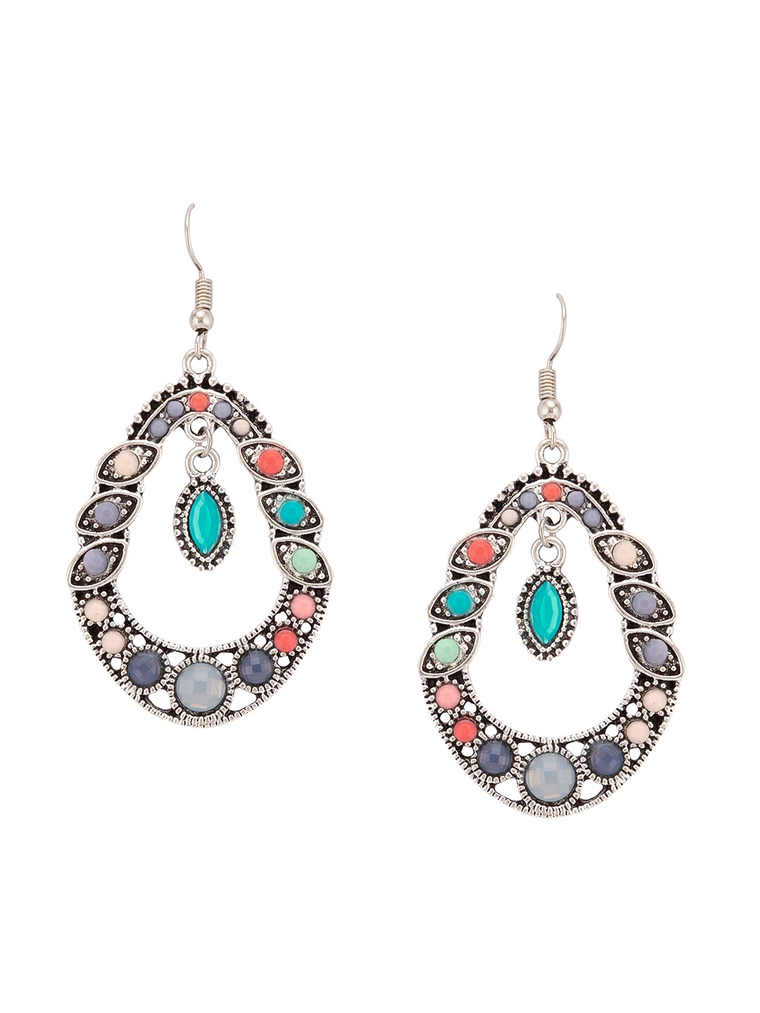 

Globus Silver-Toned & Red Contemporary Drop Earrings