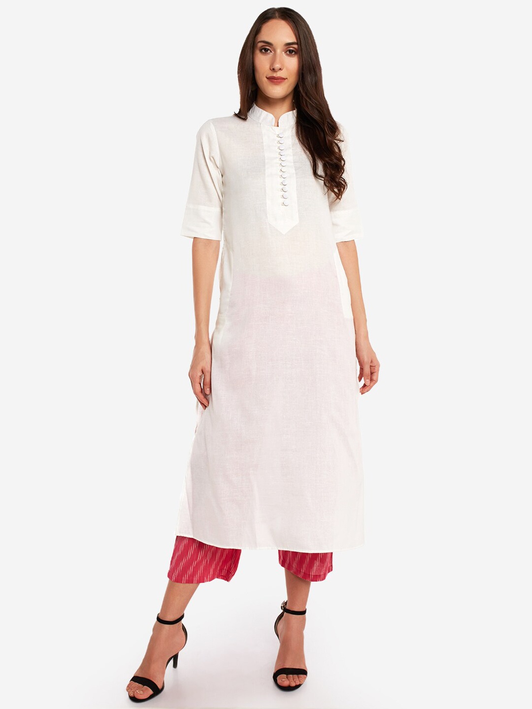 

Desi Weavess Women White Solid Kurta