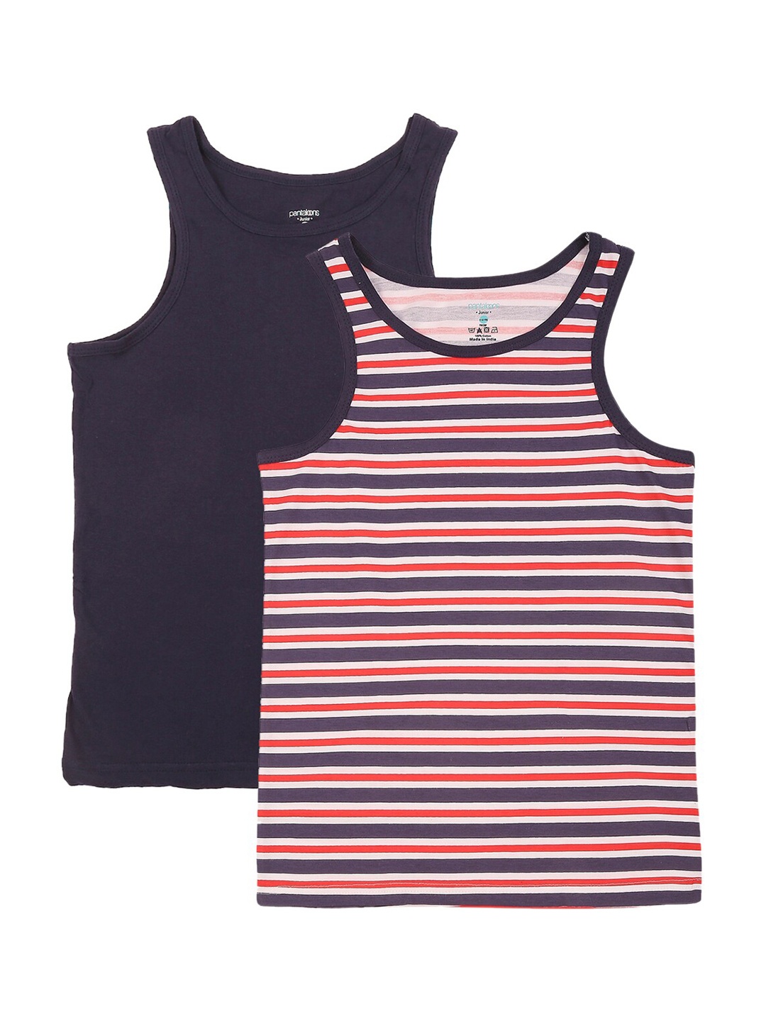 

Pantaloons Junior Boys Pack Of 2 Innerwear Vests, Navy blue