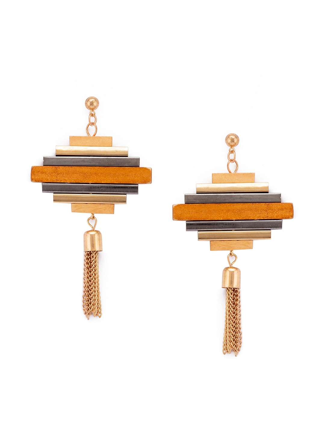 

Globus Gold-Toned & Brown Contemporary Drop Earrings
