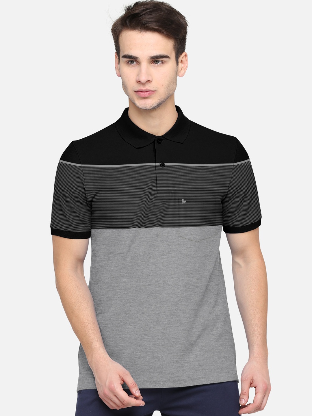 

BULLMER Men Grey Colourblocked Polo Collar T-shirt
