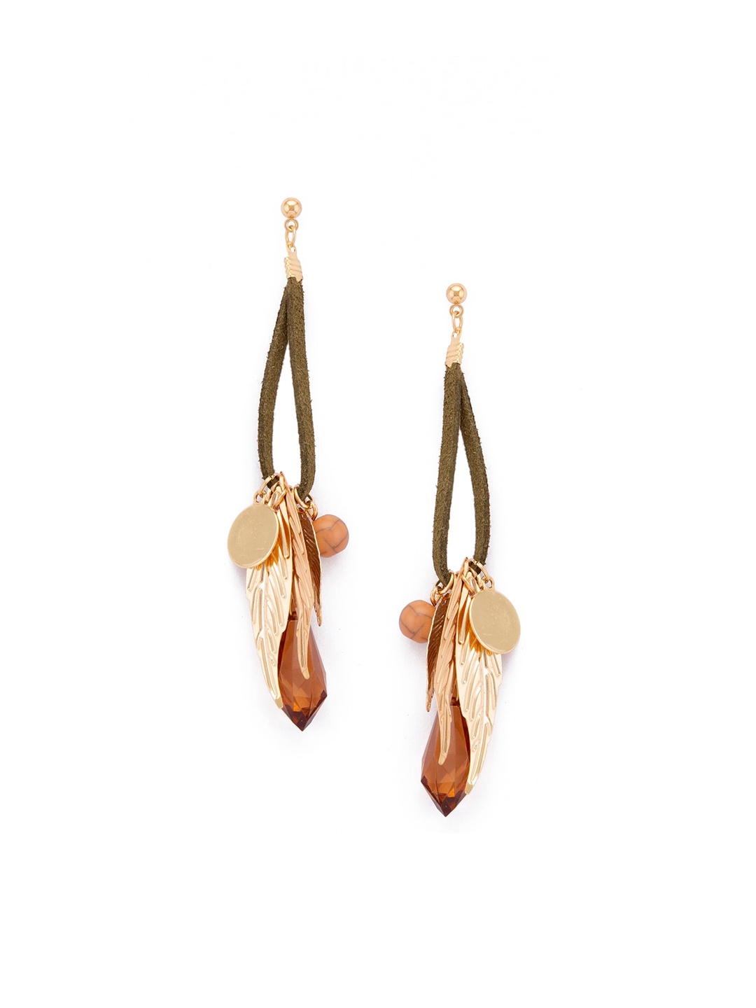 

Globus Olive Green & Gold-Toned Contemporary Drop Earrings