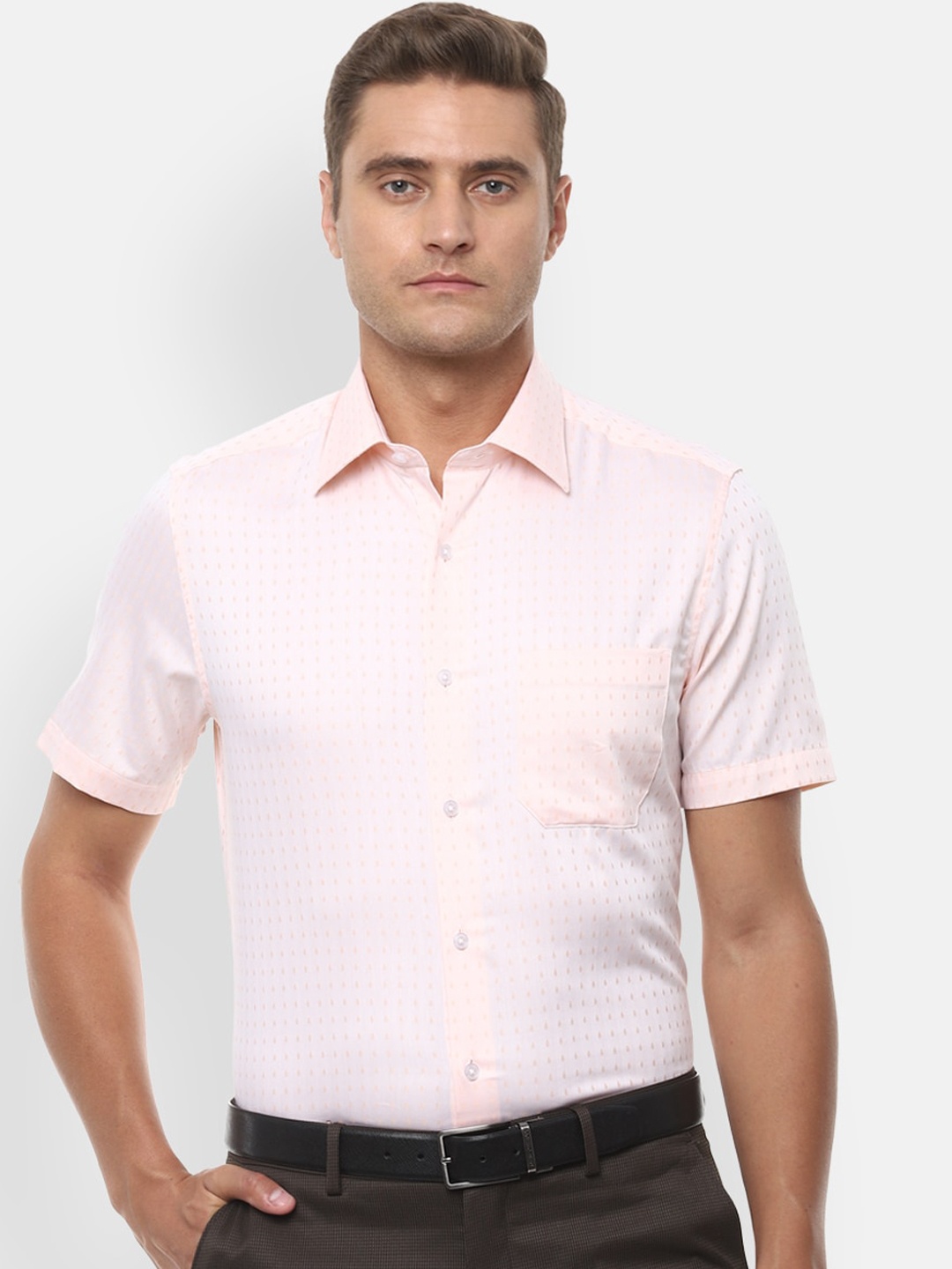 

Louis Philippe Men Pink Regular Fit Self Design Formal Shirt