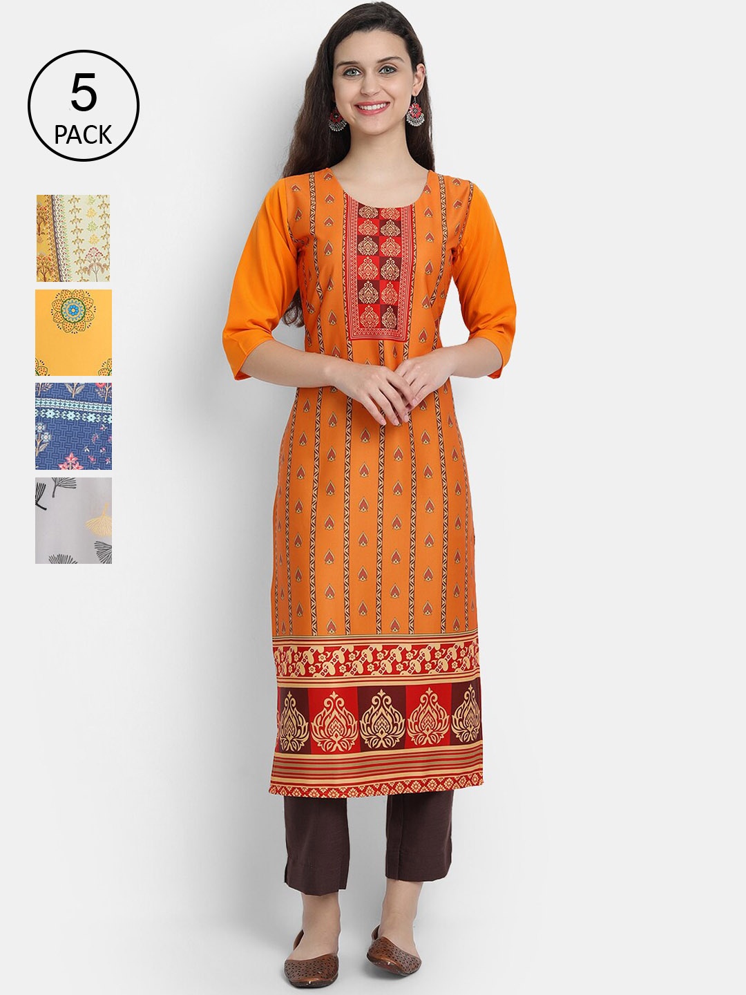 

7threads Women Multicoloured Set of 5 Printed Straight Kurta, Multi