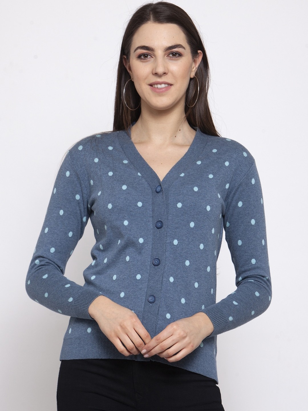 

Kalt Women Blue Printed Cardigan Sweater