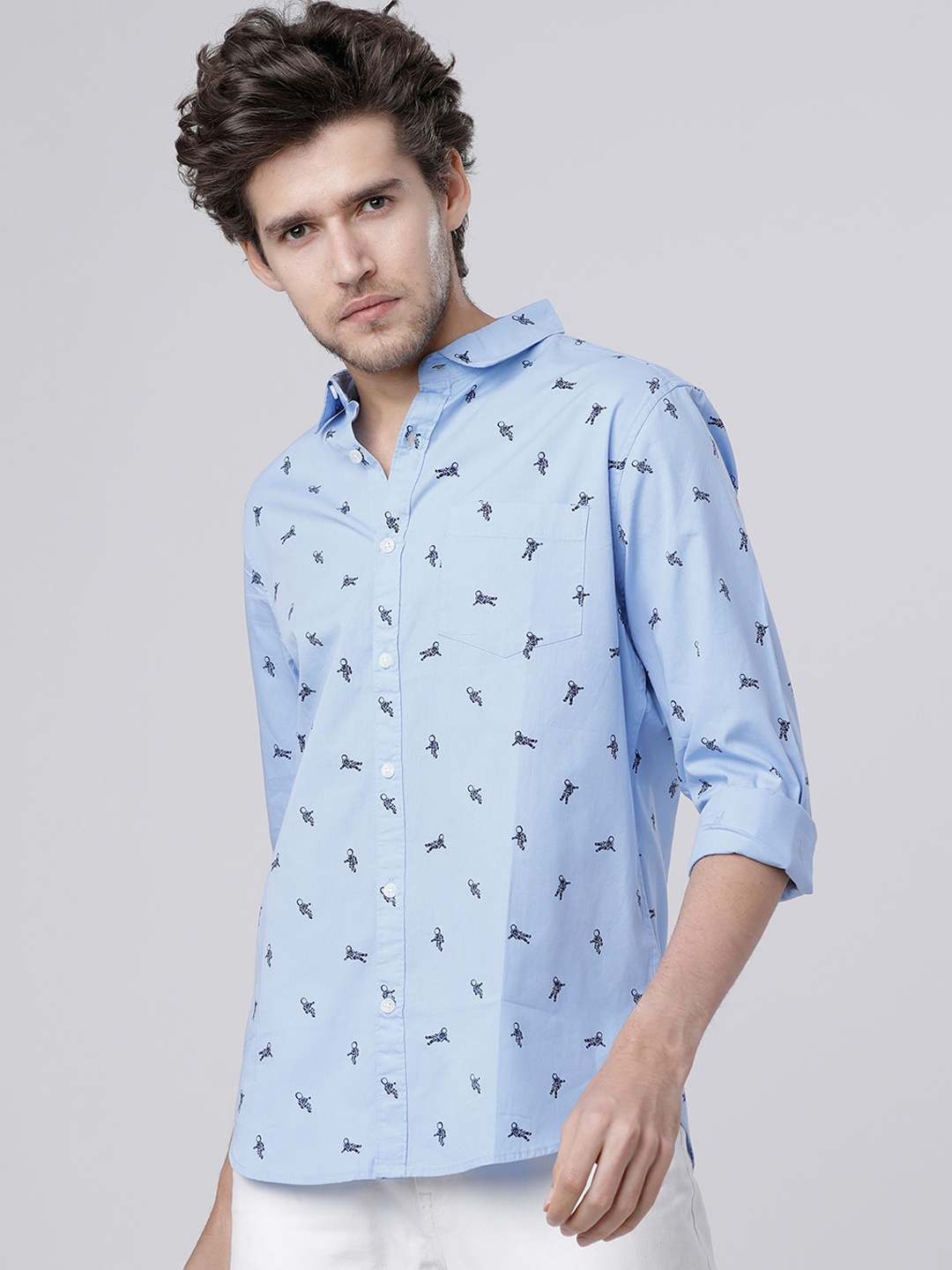 

HIGHLANDER Men Blue Slim Fit Printed Casual Shirt