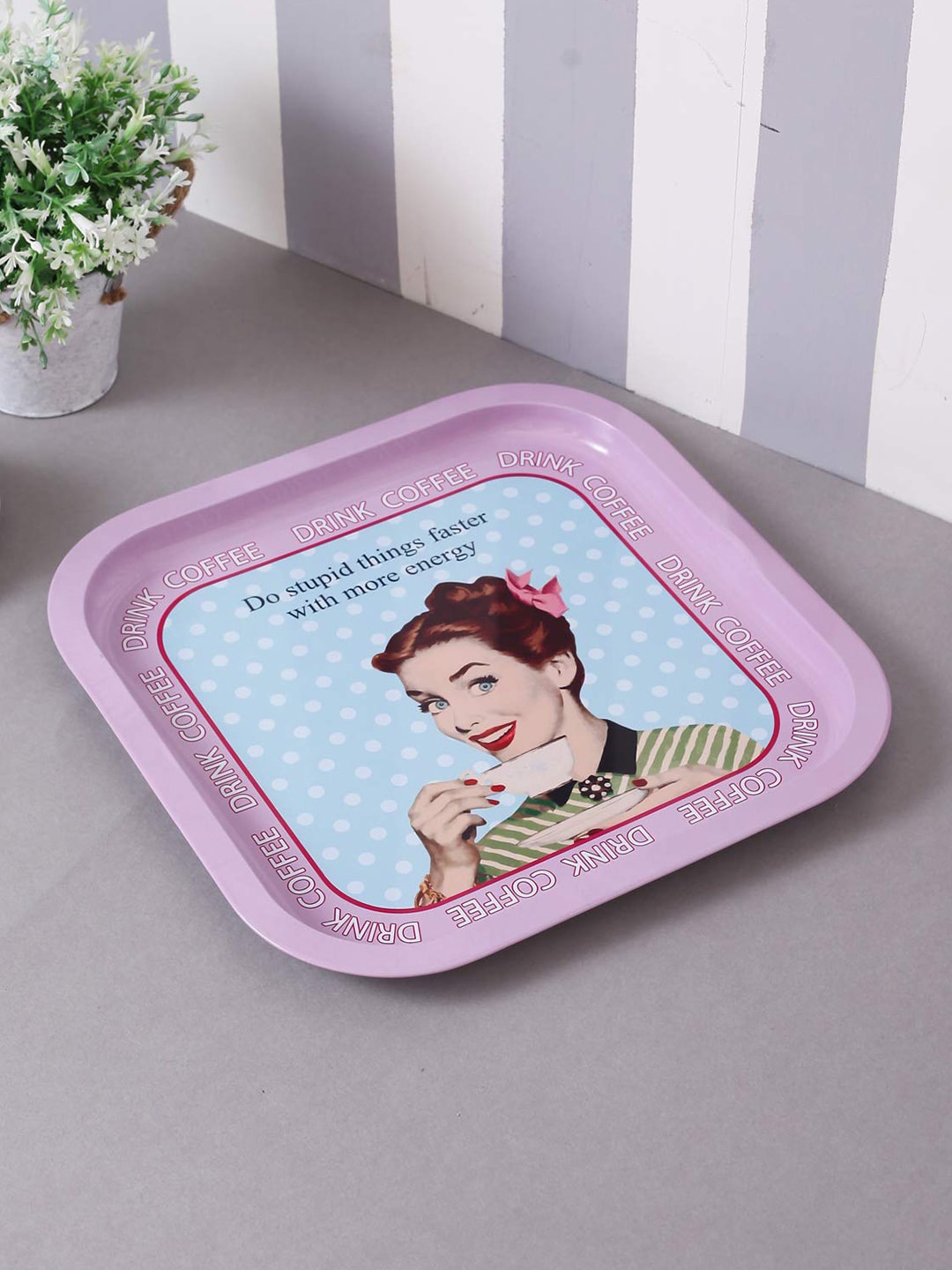 

A Vintage Affair Pink & Blue French Lady Metal Tin Serving Tray