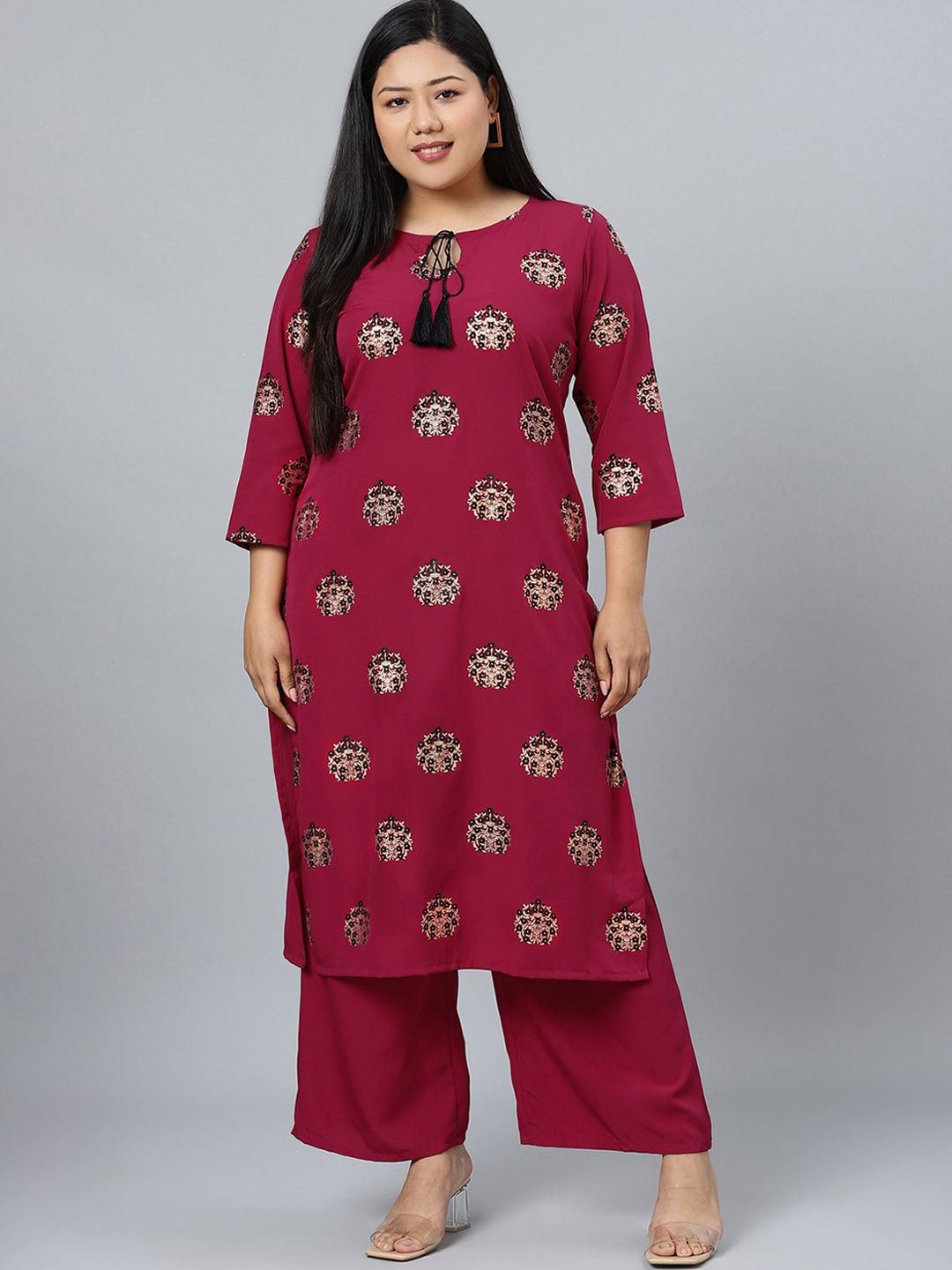 

curveZI by Ziyaa Women Magenta Woven Design Kurta with Palazzos