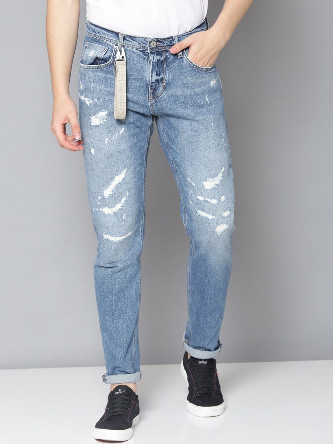 

Antony Morato Men Blue Tapered Fit Mid-Rise Mildly Distressed Jeans