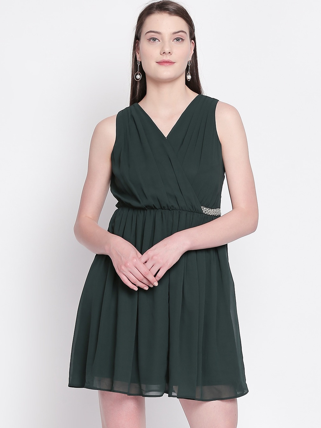 

Forever Glam by Pantaloons Women Green Solid Fit and Flare Dress