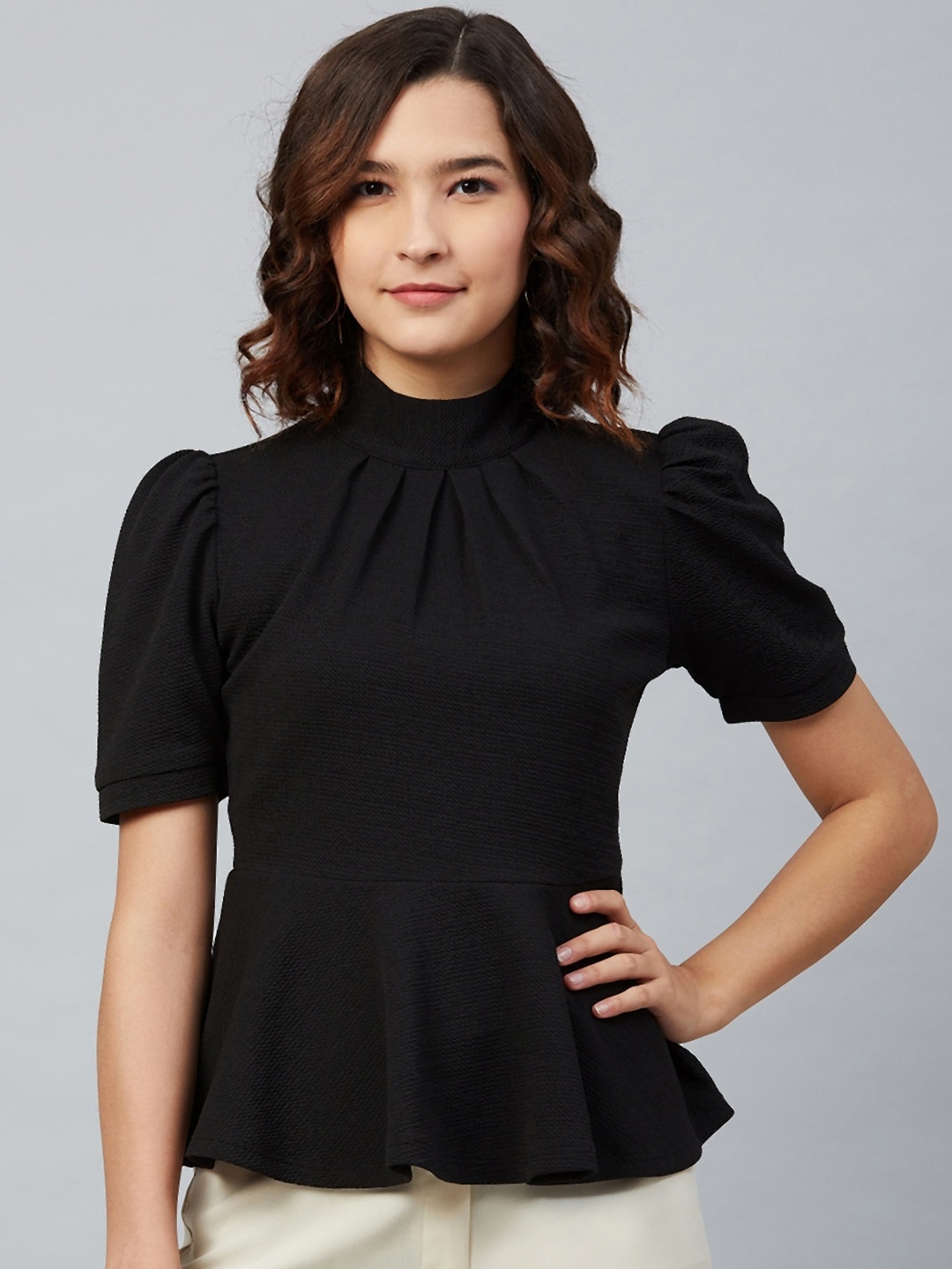 

Carlton London Black Crepe Peplum Top