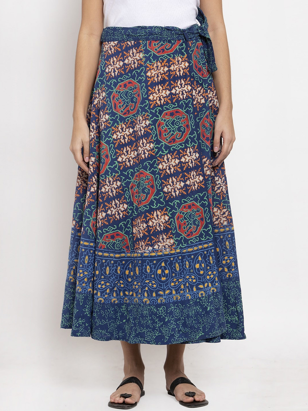

SOUNDARYA Women Blue & Red Printed Wrap-Around Maxi Skirt