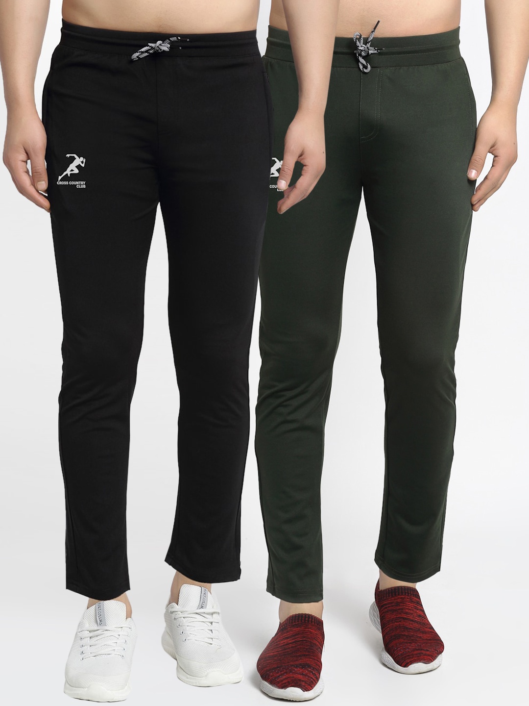

GRACIT Men Pack Of 2 Solid Slim-Fit Track Pants, Black