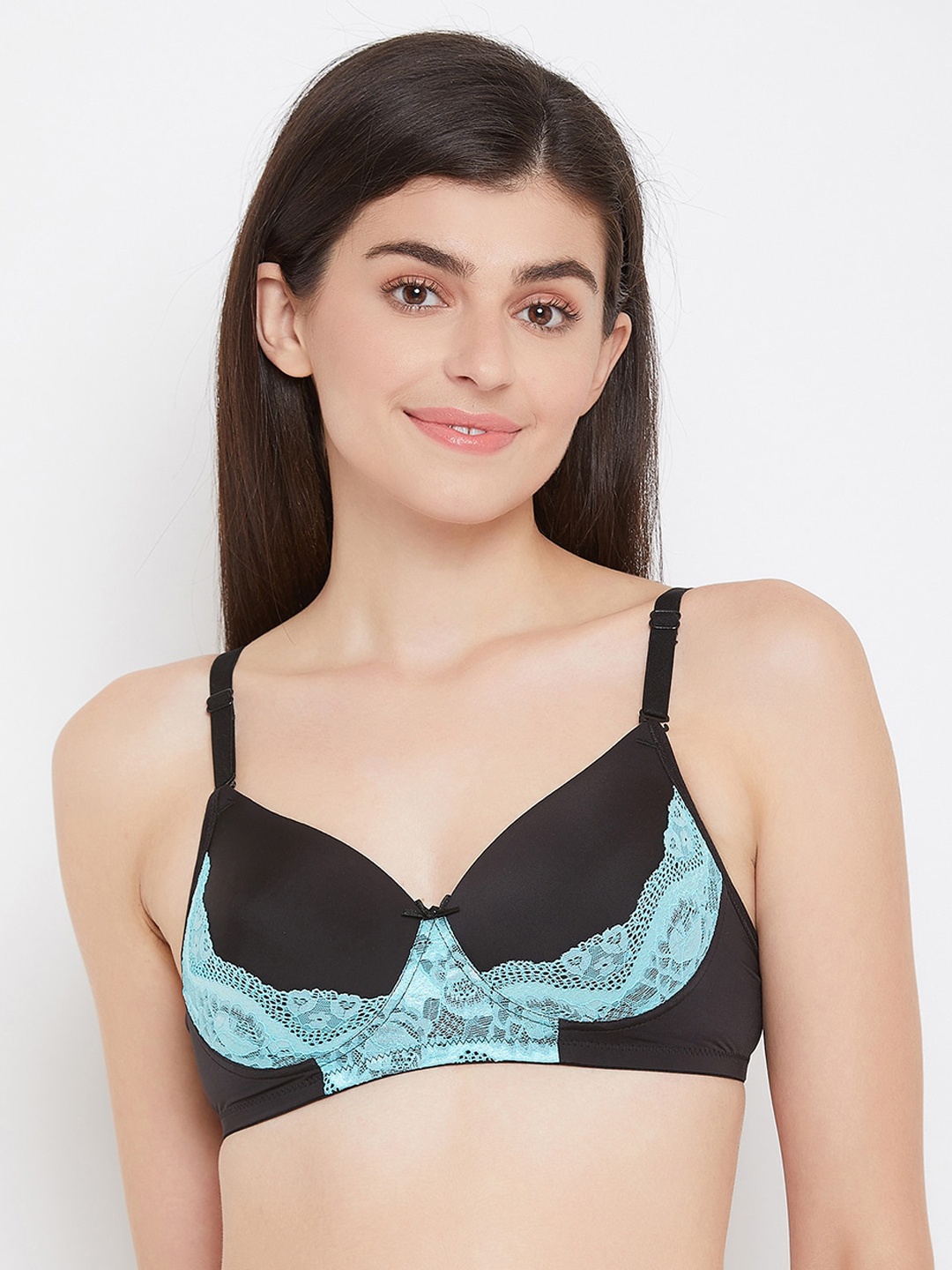 

Clovia Black & Blue Lace Non-Wired Lightly Padded T-shirt Bra BR2059C1342C