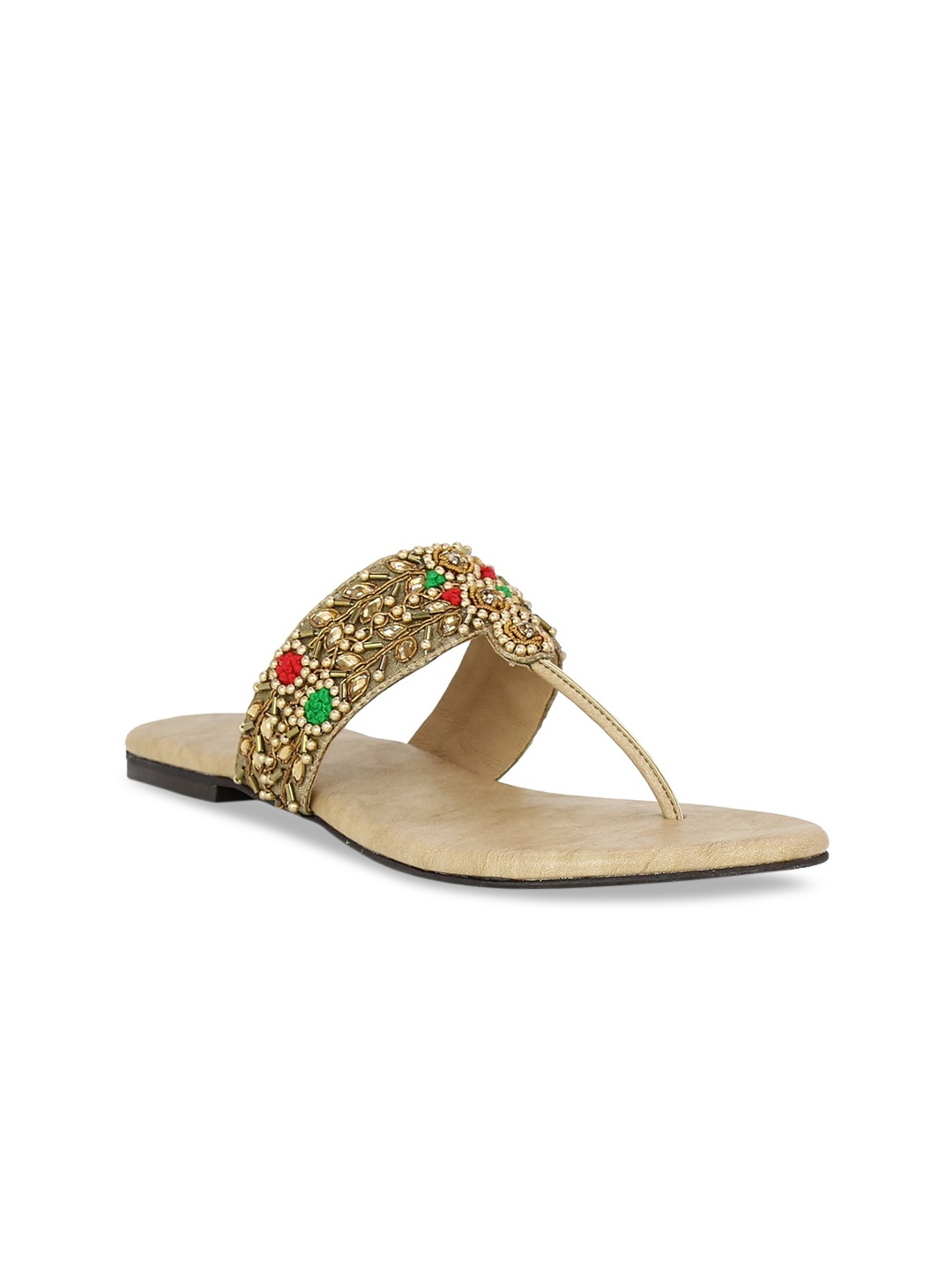 

Inc 5 Women Gold-Toned Embellished T-Strap Flats