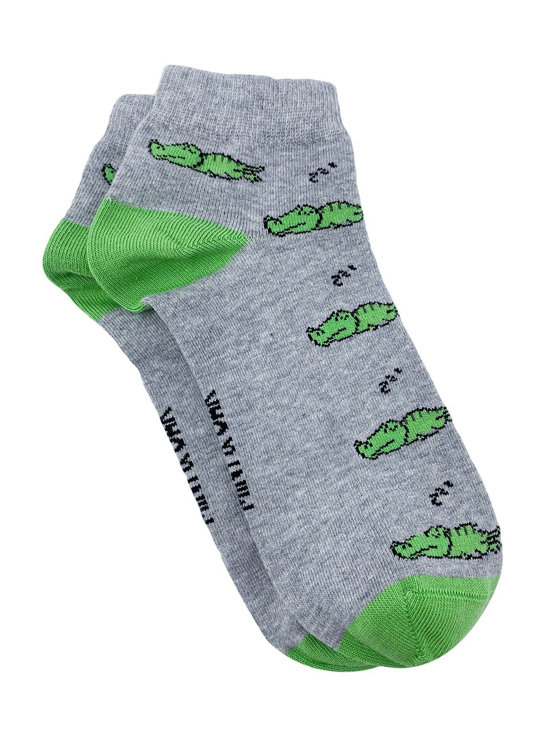 

Mint & Oak Men Grey Melange & Green Patterned Ankle-Length Socks