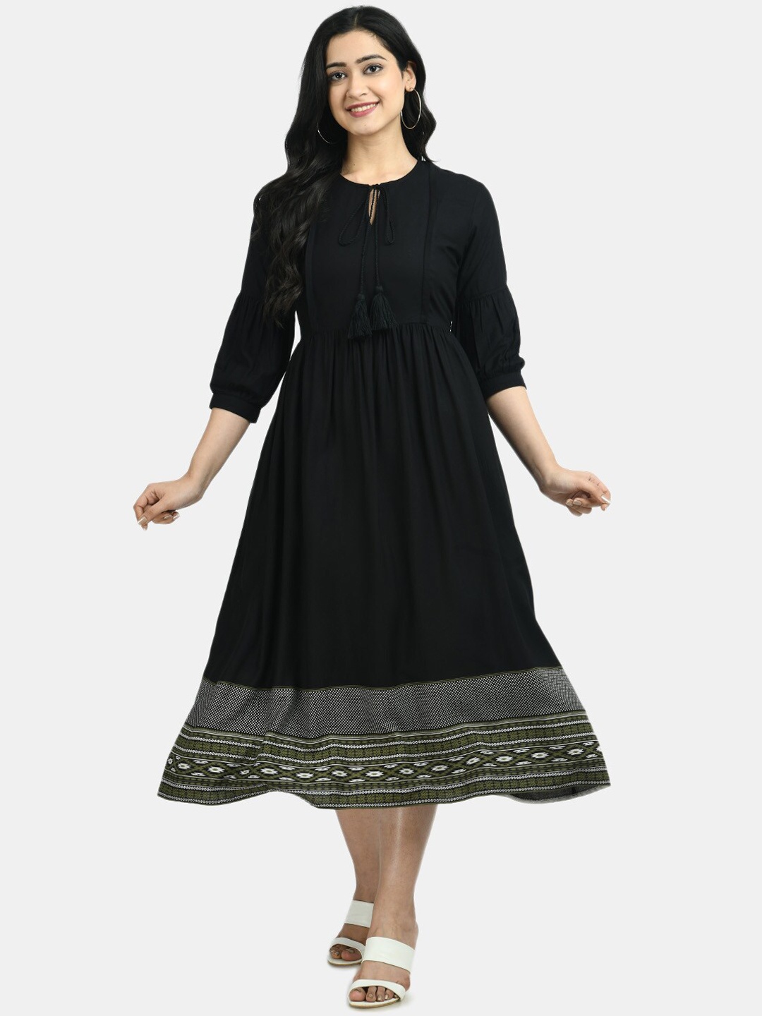 

Aaruvi Ruchi Verma Women Black Solid Maternity Fit and Flare Dress