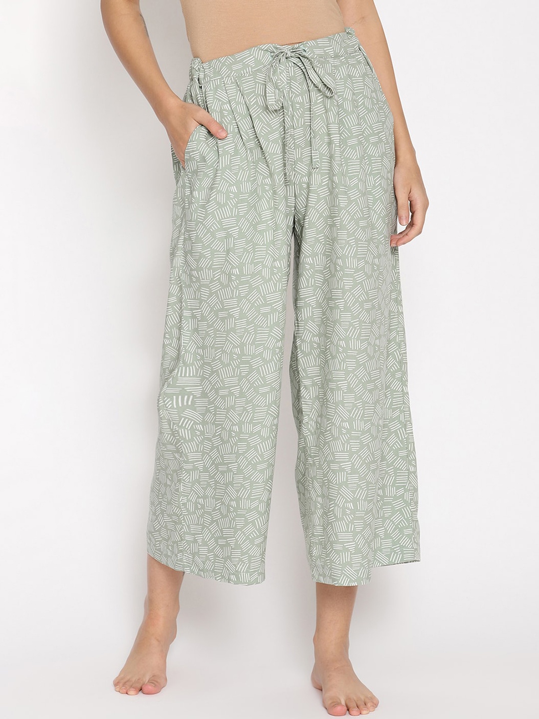

COASTLAND Women Green & White Printed Flared Lounge Pants