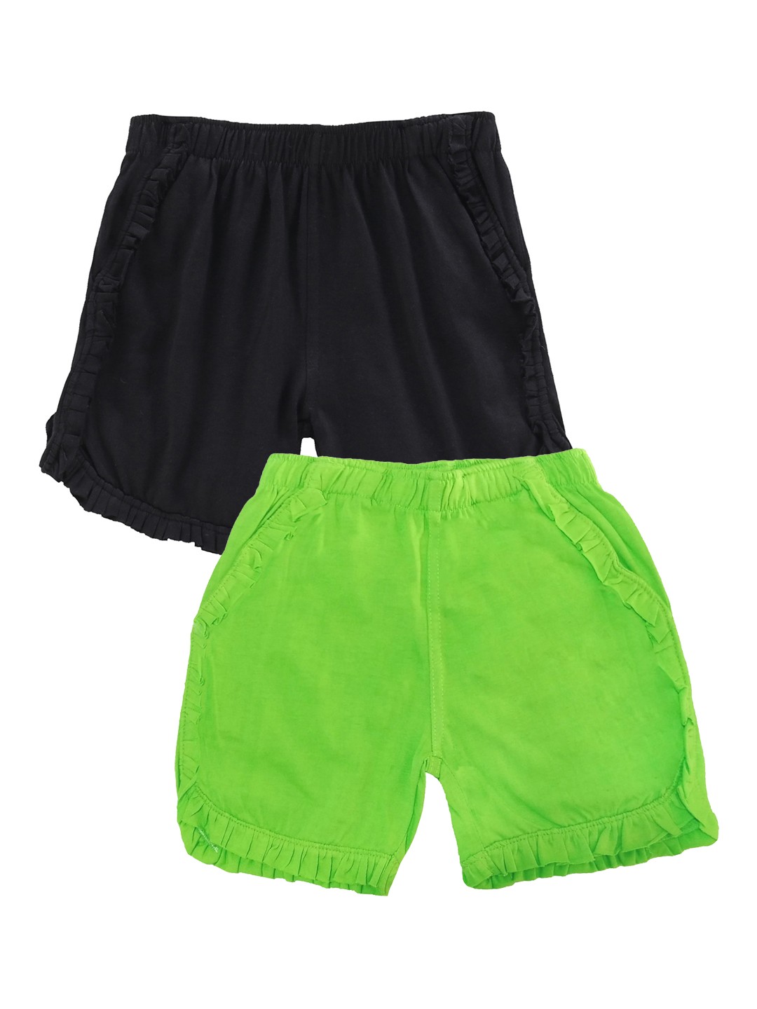 

KiddoPanti Girls Pack Of 2 Black & Green Solid Regular Fit Hot Pants