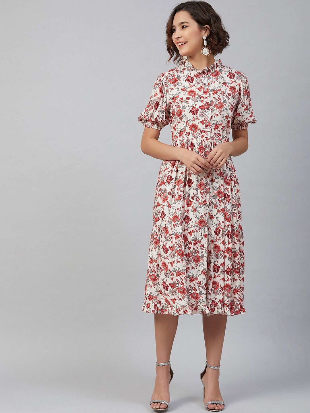 

Marie Claire Women White Printed Fit and Flare Viscose Rayon Dress