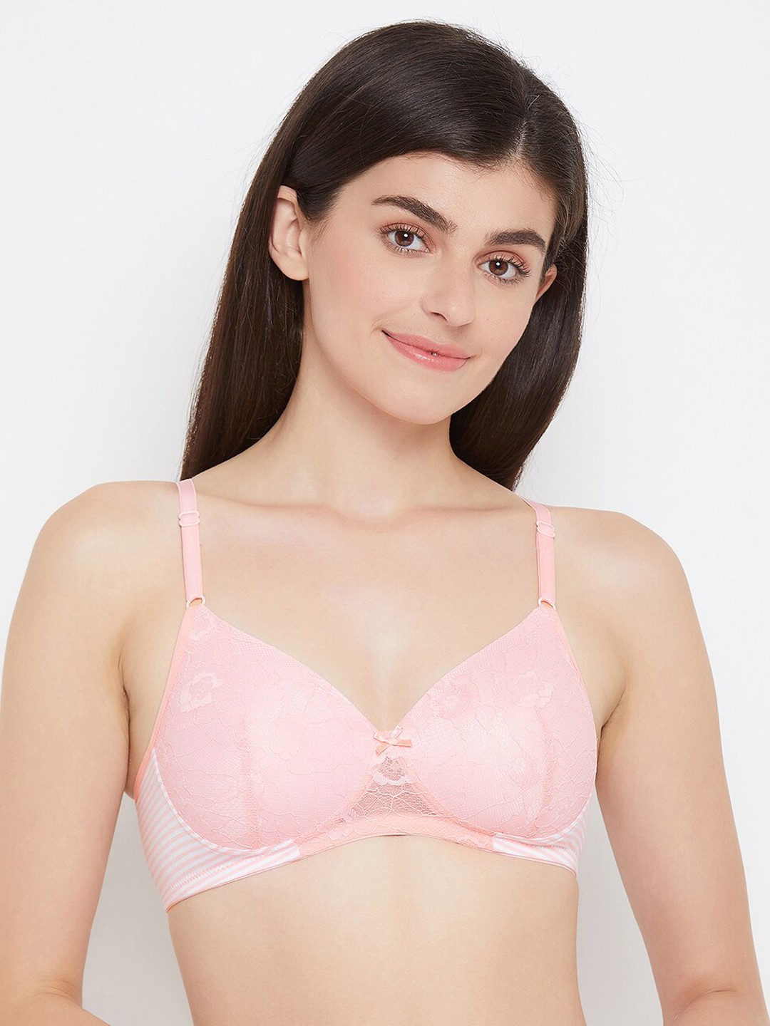

Clovia Pink & White Lace Non-Wired Lightly Padded Everyday Bra BR2140P2236E