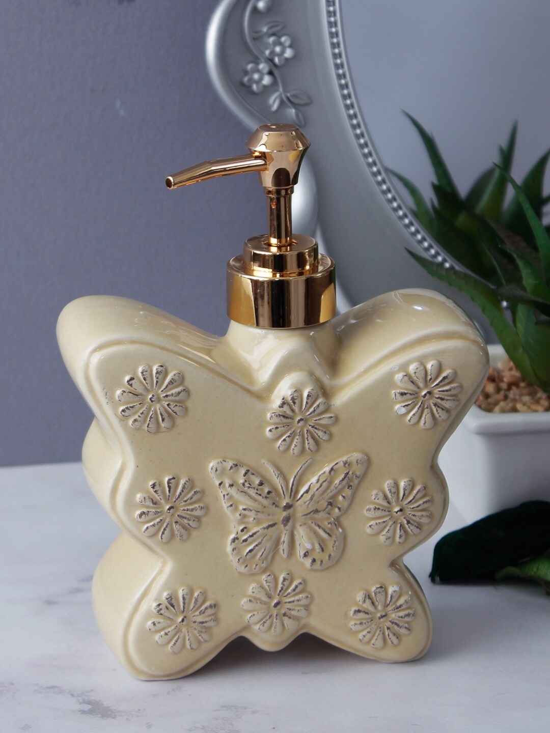 

A Vintage Affair- Home Decor Beige Solid Ceramic Liquid Soap Dispenser