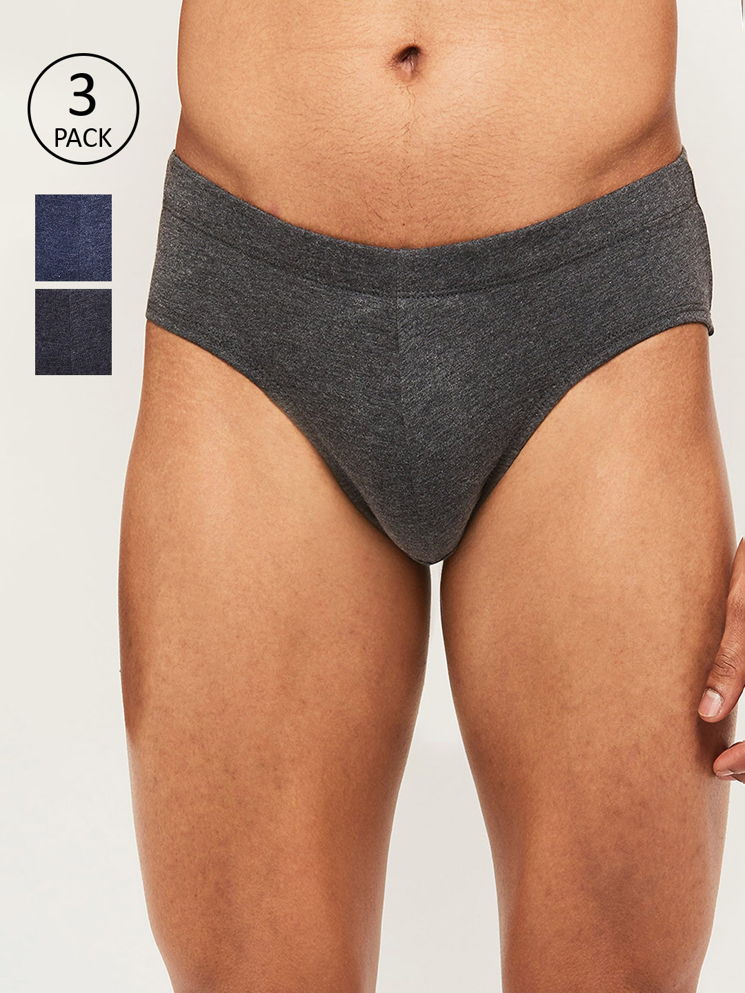 

max Men Pack of 3 Solid Basic Briefs NOOSNCLBFCM, Grey