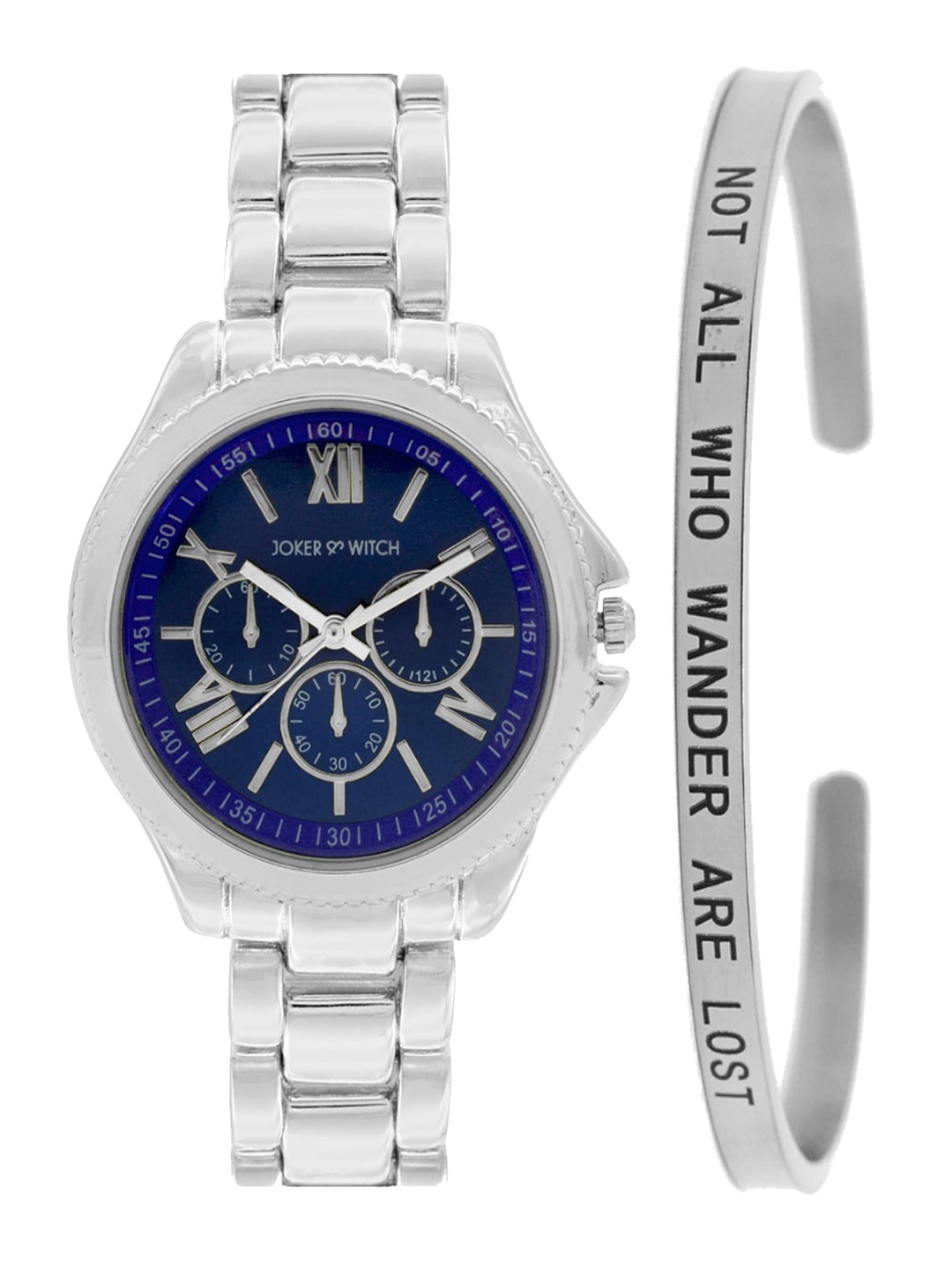 

JOKER & WITCH Women Silver-toned & Blue Midnight Moon Watch & Bracelet Gift Set-JWBS378