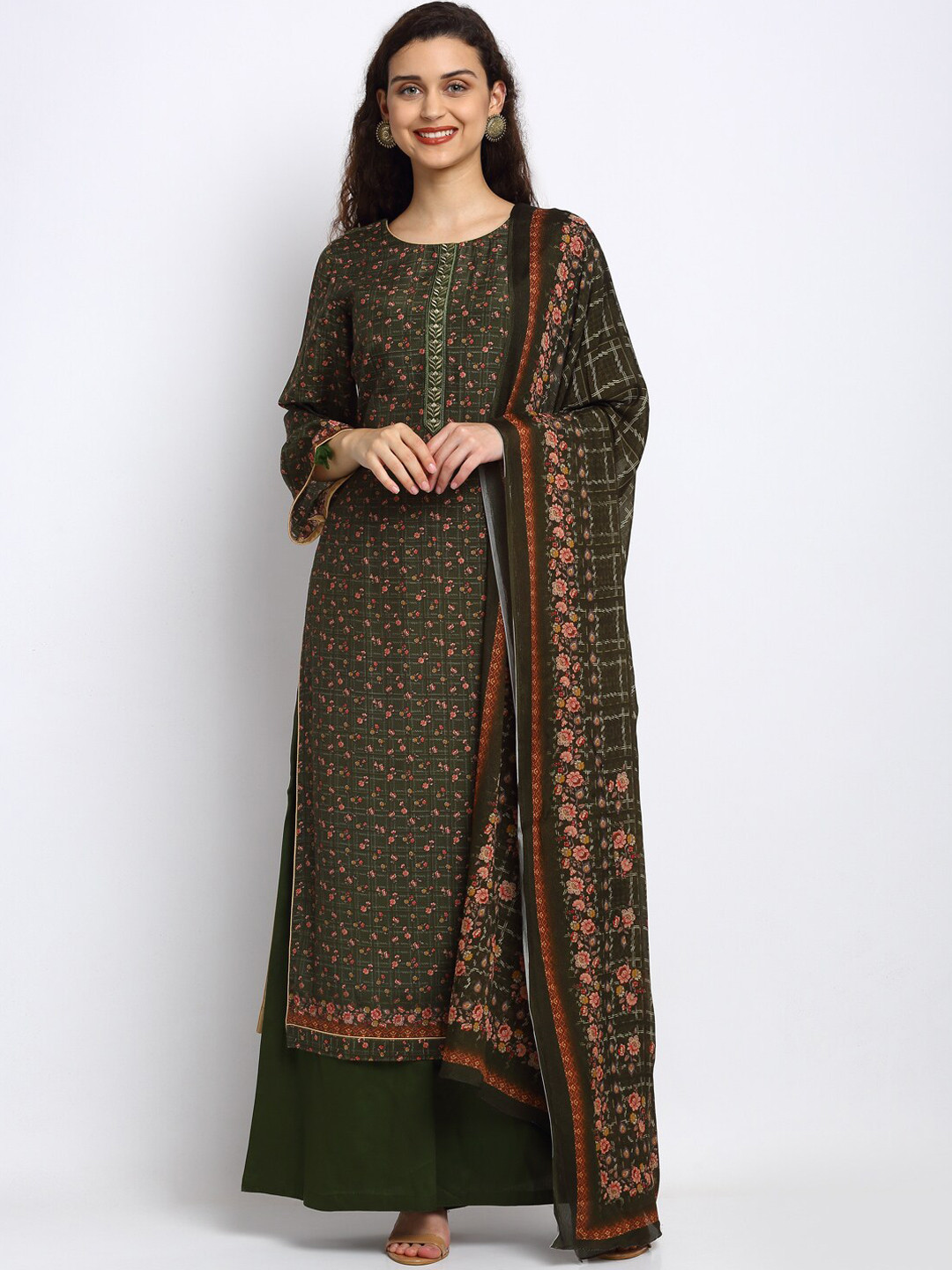 

Stylee LIFESTYLE Green & Red Art Silk Unstitched Dress Material