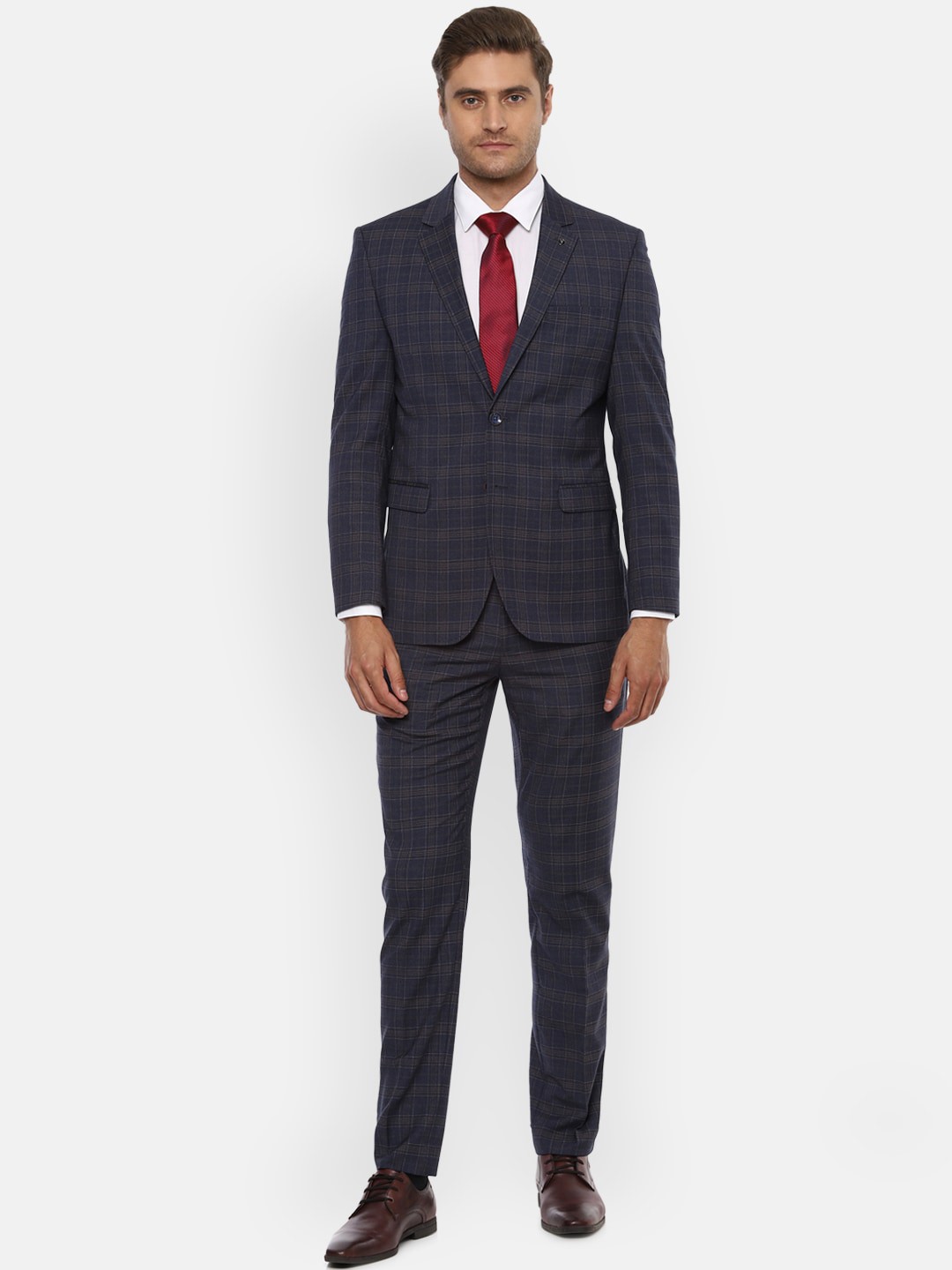 

Van Heusen Men Blue & Beige Checked 2 Piece Formal Suit