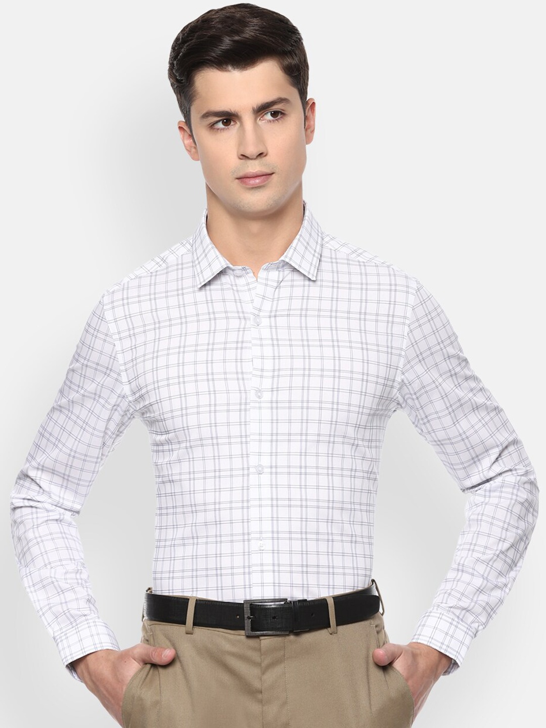 

Louis Philippe Men White Slim Fit Checked Formal Shirt