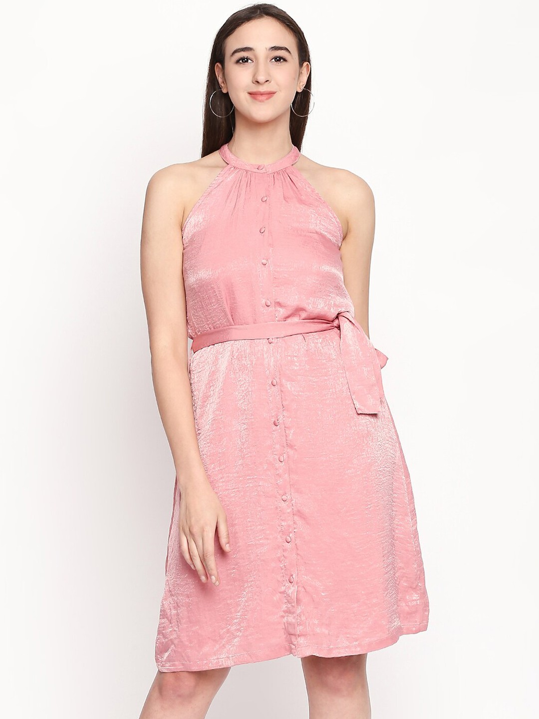

Forever Glam by Pantaloons Women Pink Solid A-Line Dress