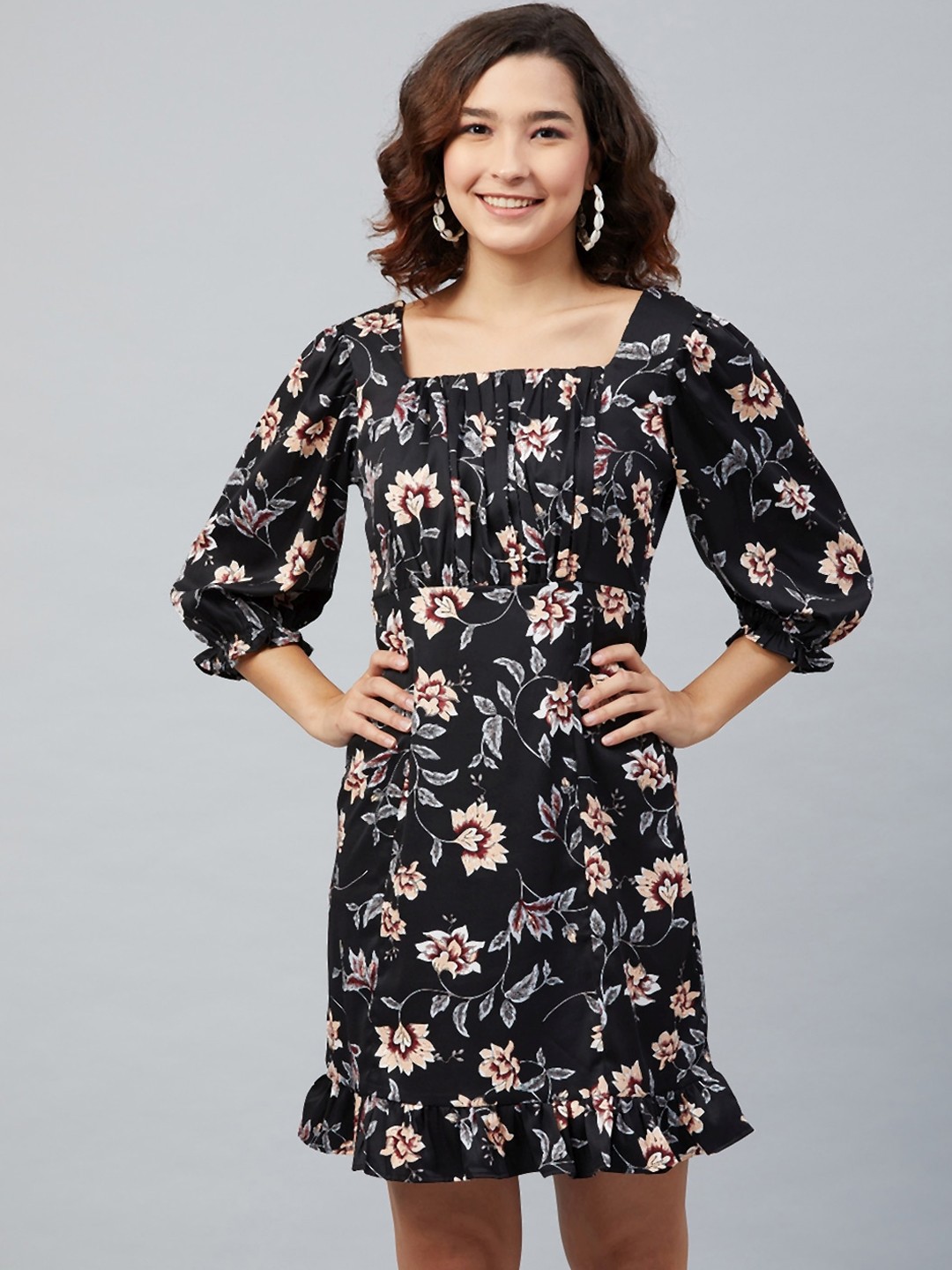 

Marie Claire Women Black Printed Fit and Flare Dress