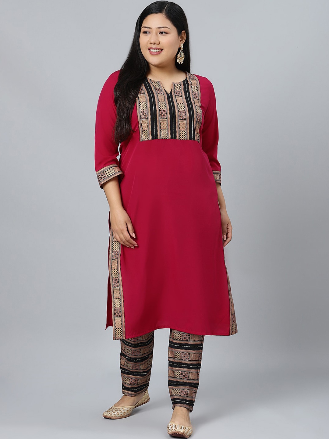 

curveZI by Ziyaa Women Magenta Yoke Design Kurta with Trousers