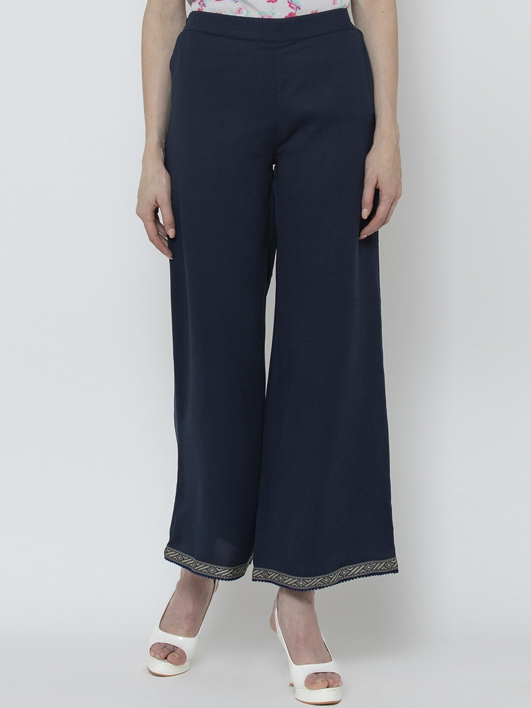 

DODO & MOA Women Navy Blue Regular Fit Solid Parallel Trousers