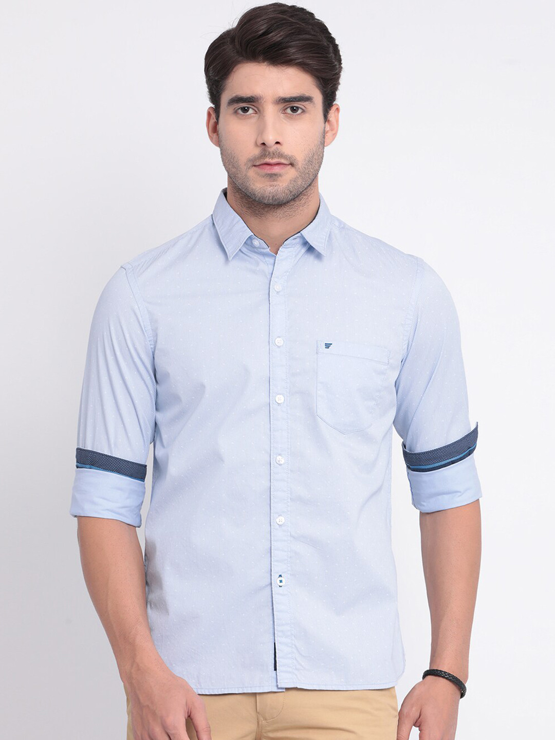 

t-base Men Blue Slim Fit Striped Casual Cotton Shirt