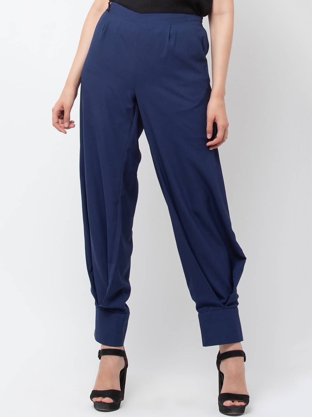 

DODO & MOA Women Navy Blue Regular Fit Solid Peg Trousers