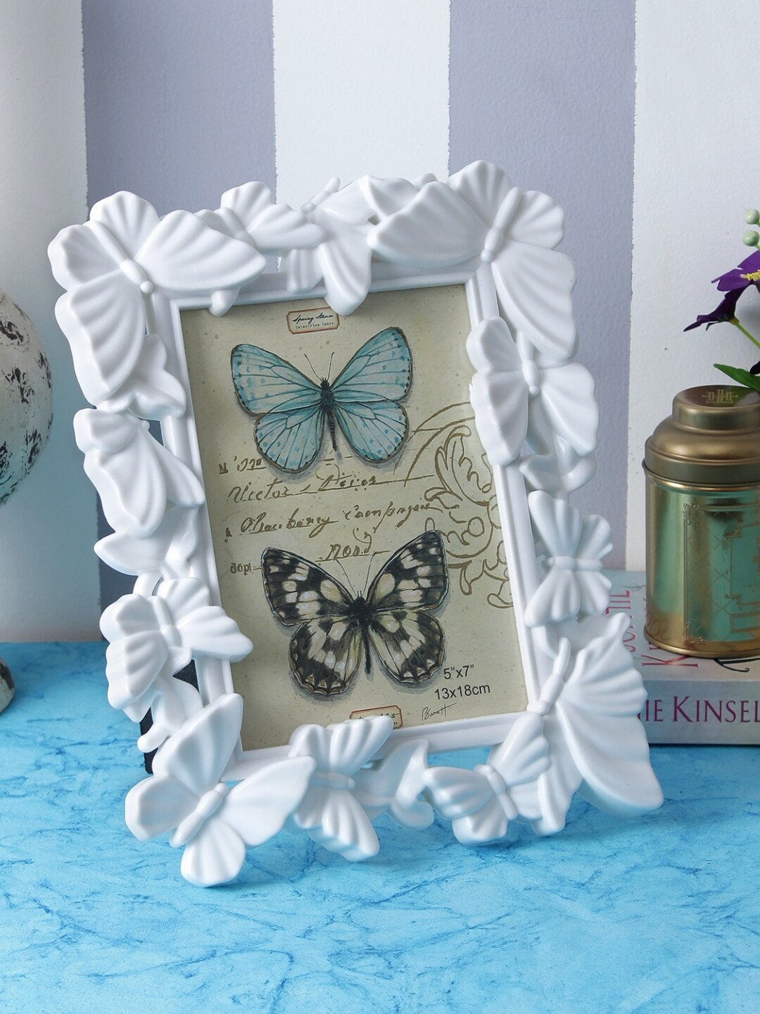 

A Vintage Affair- Home Decor White Textured Butterly Table-Top Photo Frame