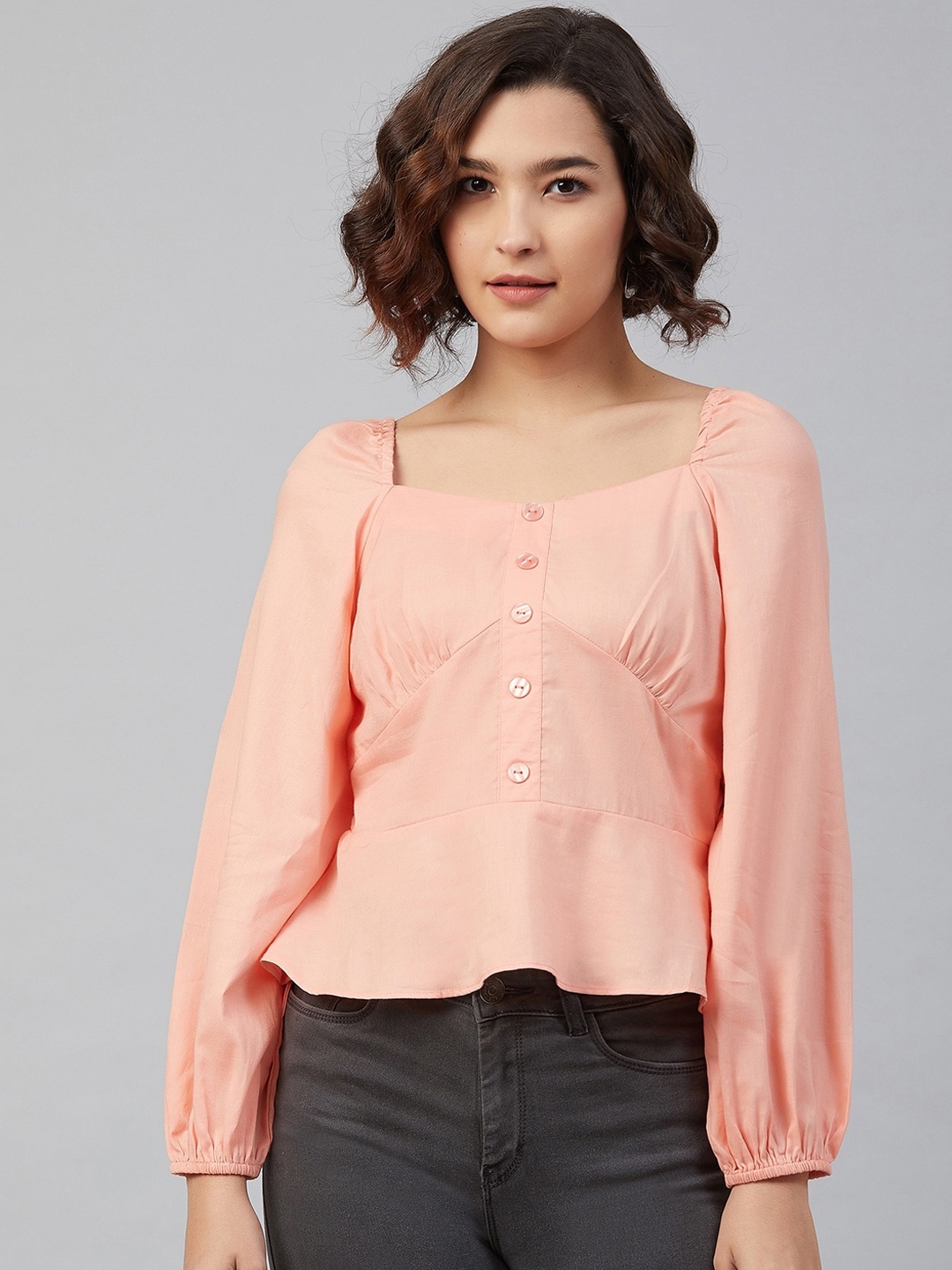 

Carlton London Pink Puff Sleeves Regular Top