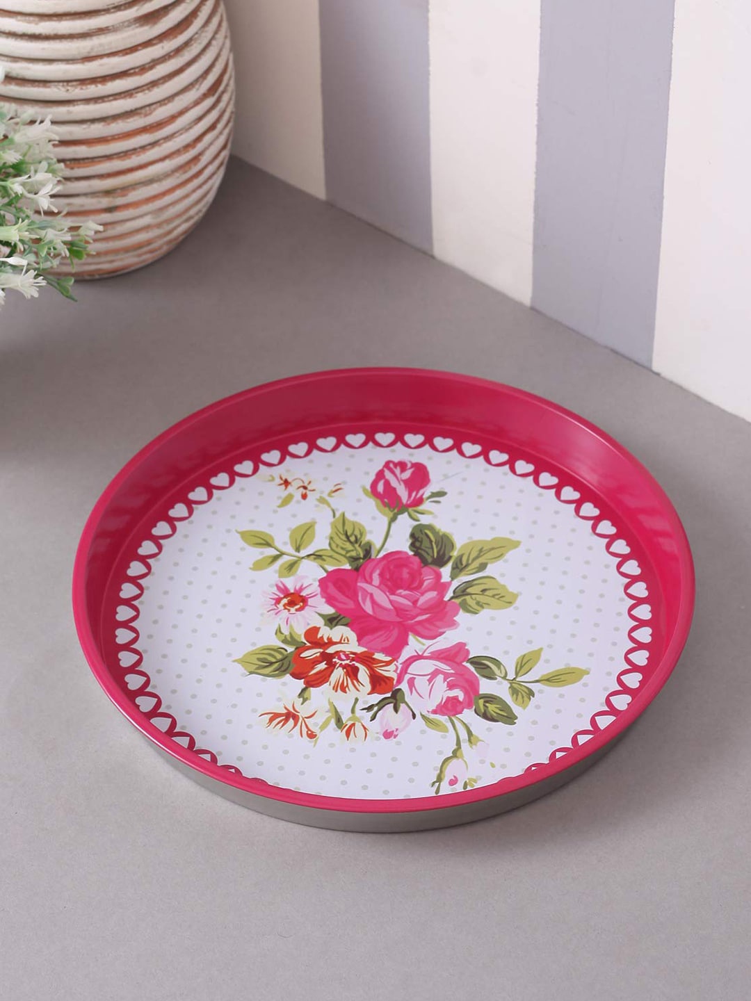 

A Vintage Affair- Home Decor Pink & White Floral Tray