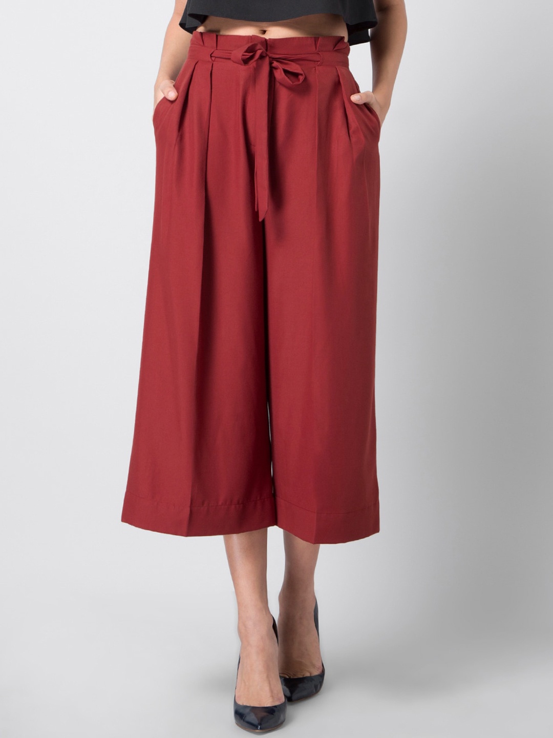 

FabAlley Women Maroon Regular Fit Solid Cotton Pleated Culottes