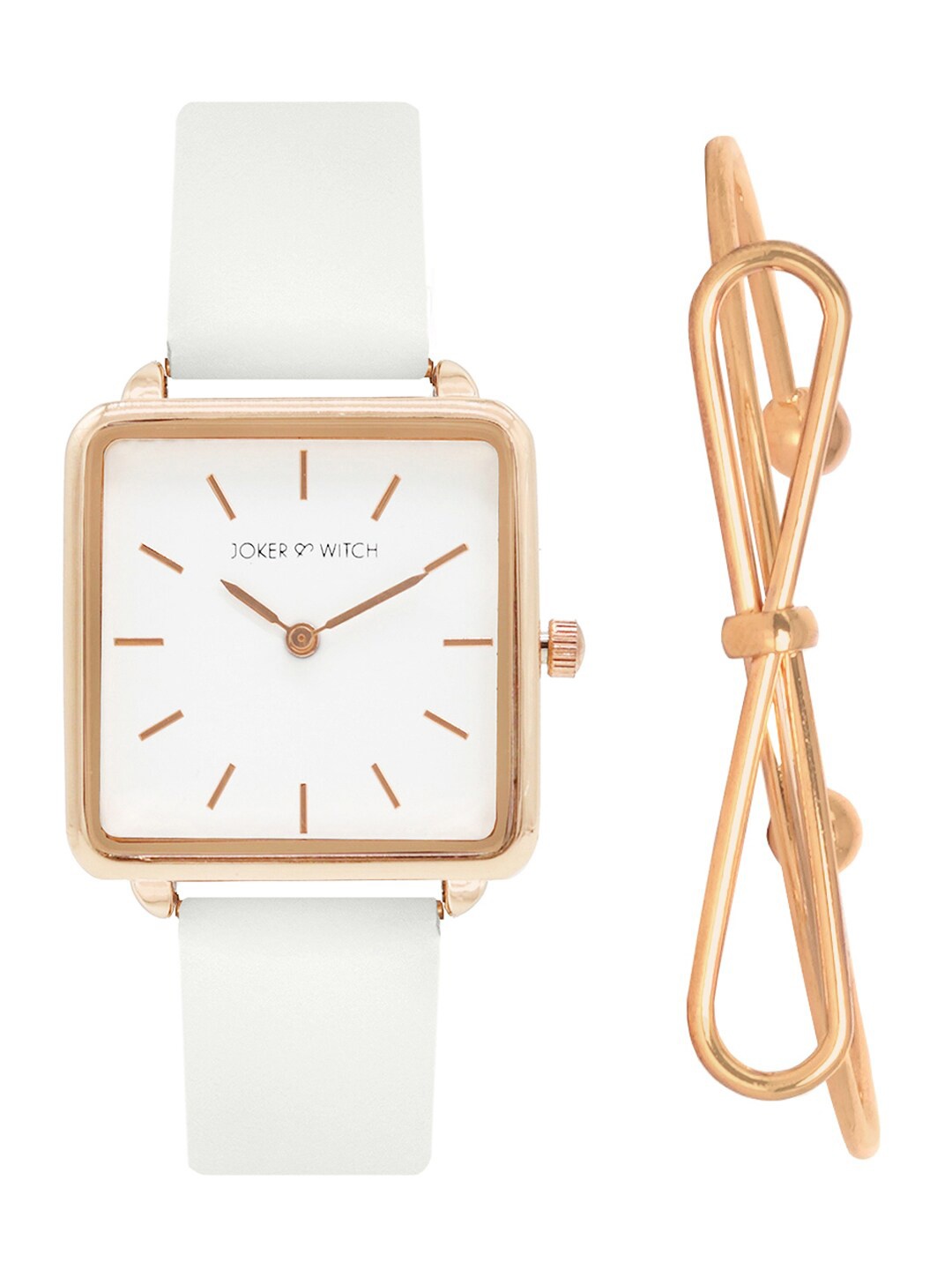 JOKER & WITCH Women White & Rose Gold-Toned Watch & Bracelet Gift Set JWBS395
