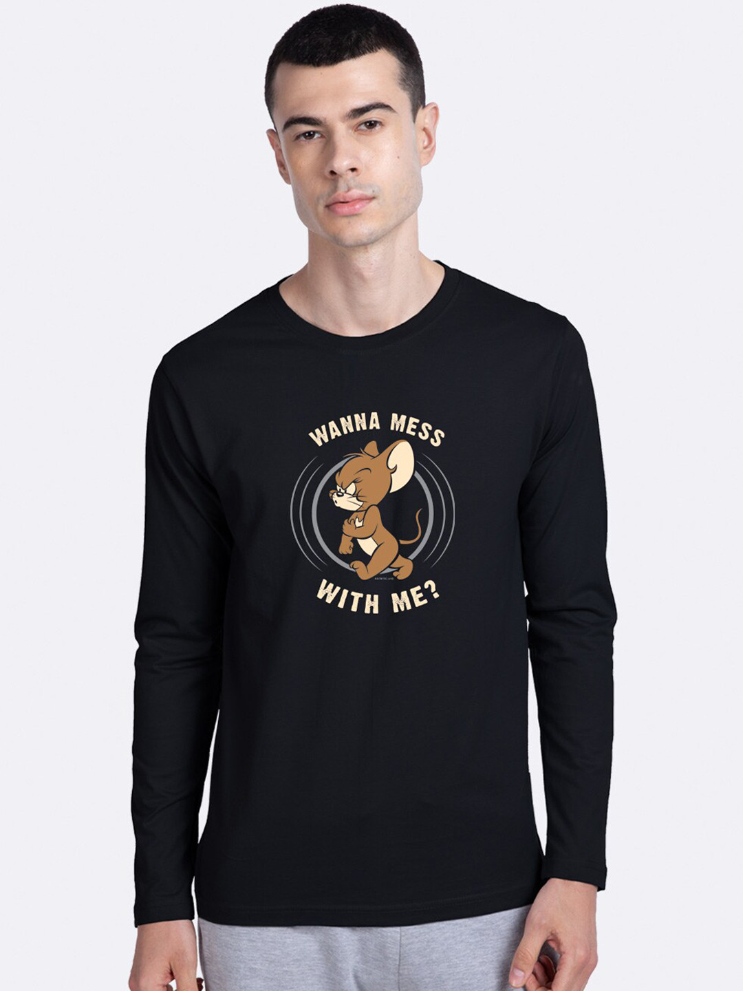 

Bewakoof Thug Jerry Graphic Printed Round Neck Cotton Pure Cotton T-shirt, Black